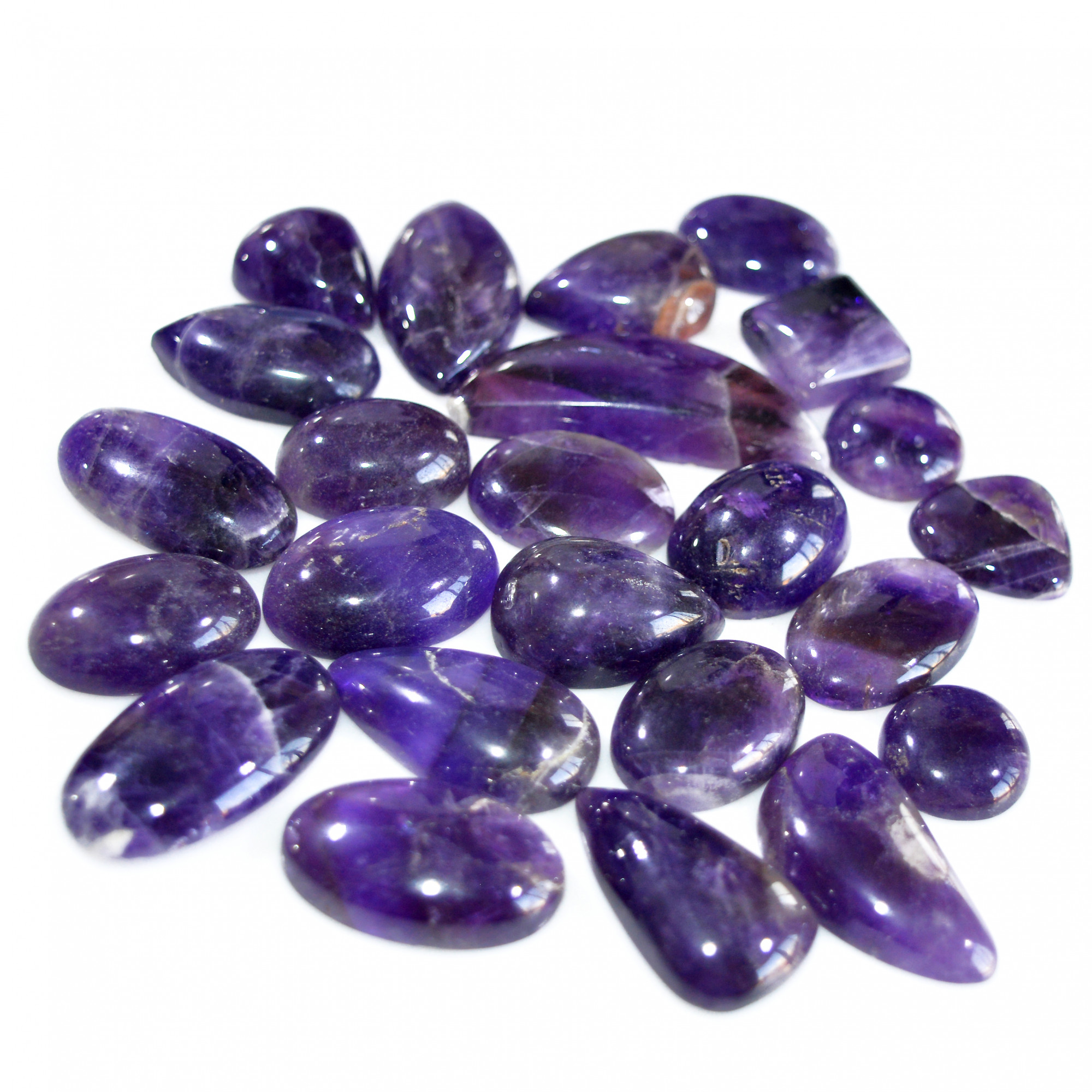 24 Pcs 508 Cts Natural Amethyst Loose Cabochon Gemstone Lot Mixed Shapes For Pendants Handmade Jewelry Supplies 40x15 11x11mm 3093