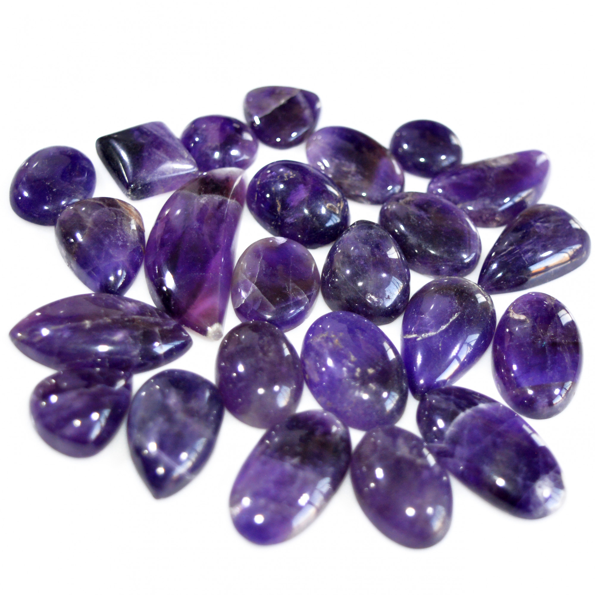 24 Pcs 508 Cts Natural Amethyst Loose Cabochon Gemstone Lot Mixed Shapes For Pendants Handmade Jewelry Supplies 40x15 11x11mm 3093