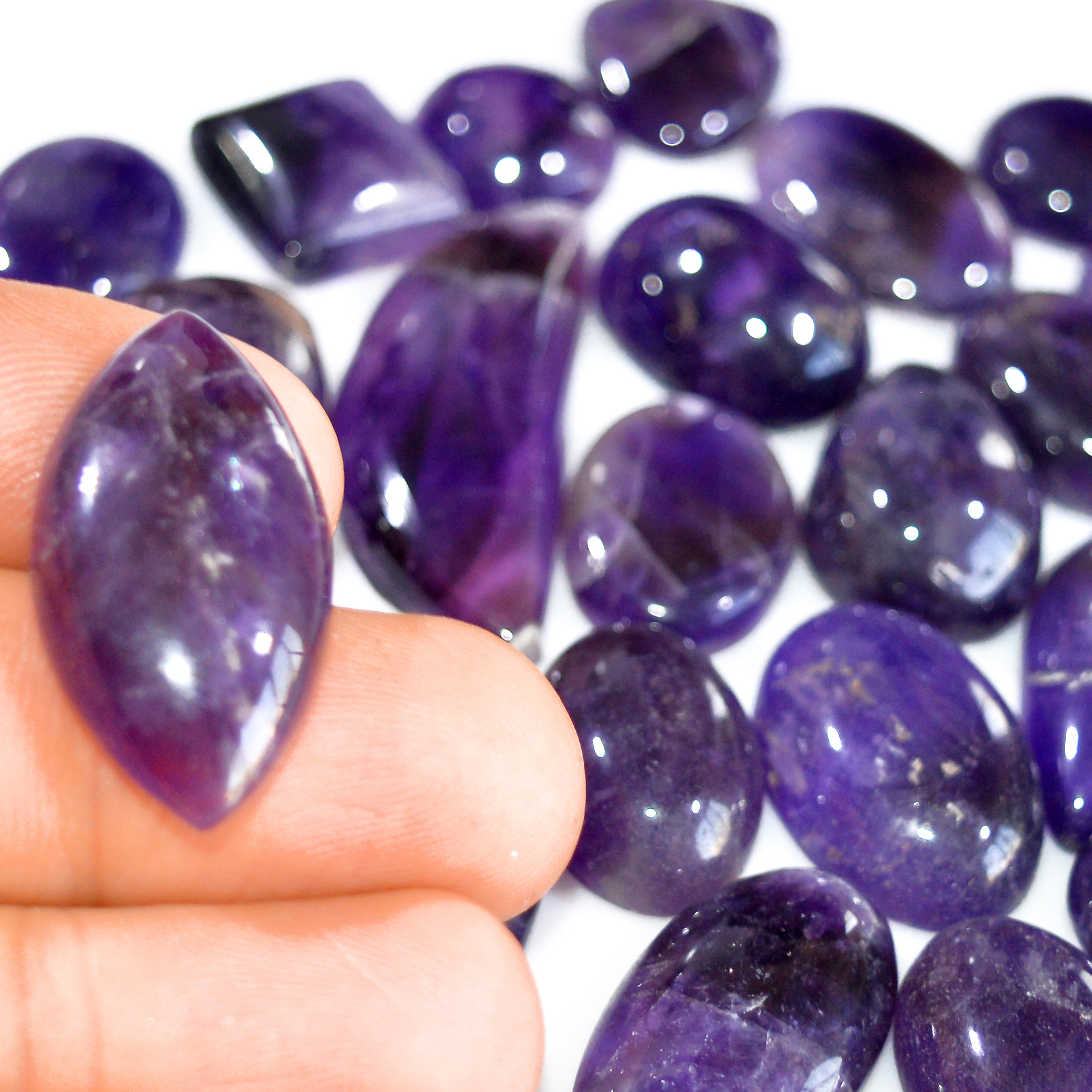 24 Pcs 508 Cts Natural Amethyst Loose Cabochon Gemstone Lot Mixed Shapes For Pendants Handmade Jewelry Supplies 40x15 11x11mm 3093