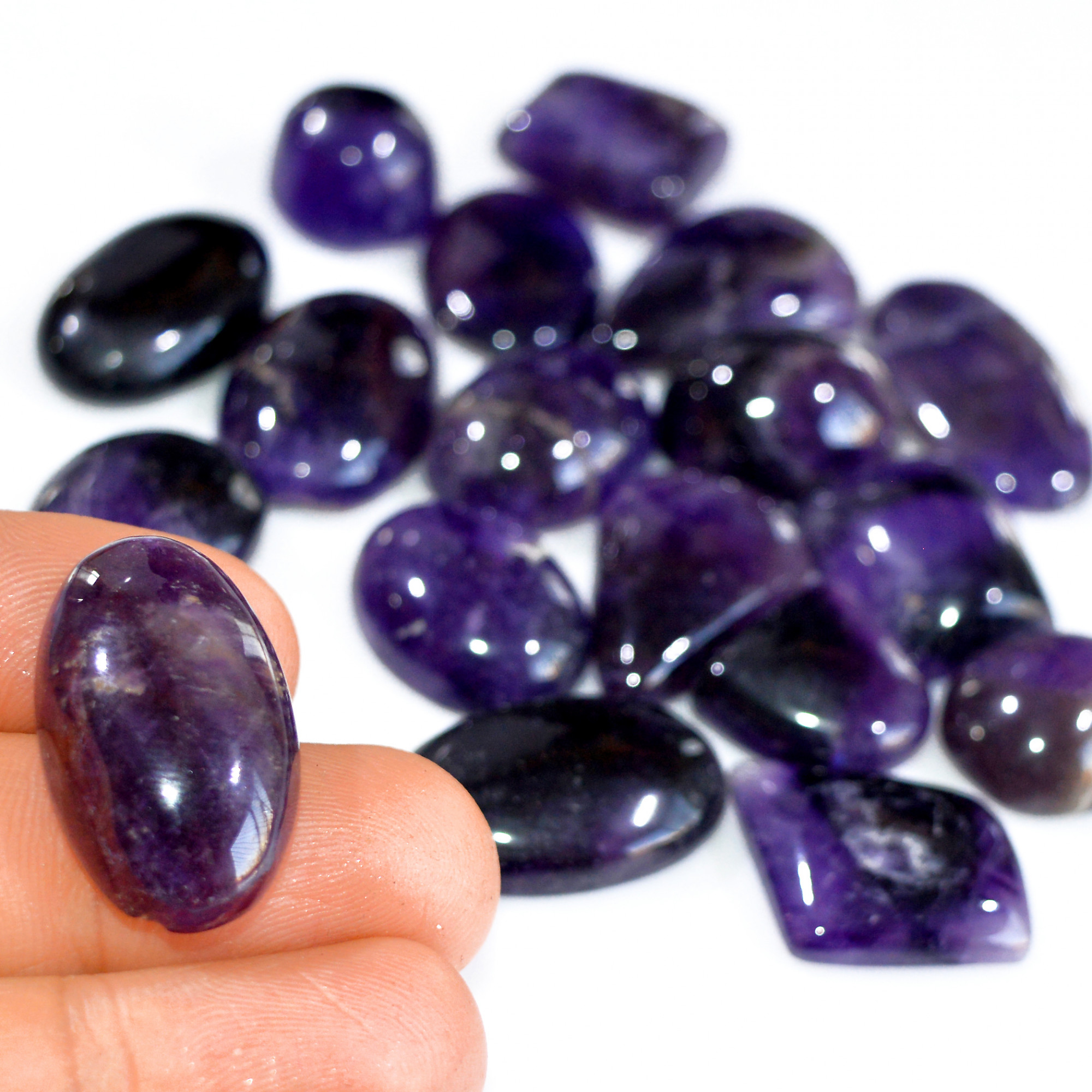 18 Pcs 438 Cts Natural Amethyst Loose Cabochon Gemstone Lot Mixed Shapes For Pendants Handmade Jewelry Supplies 28x15 14x14mm 3095