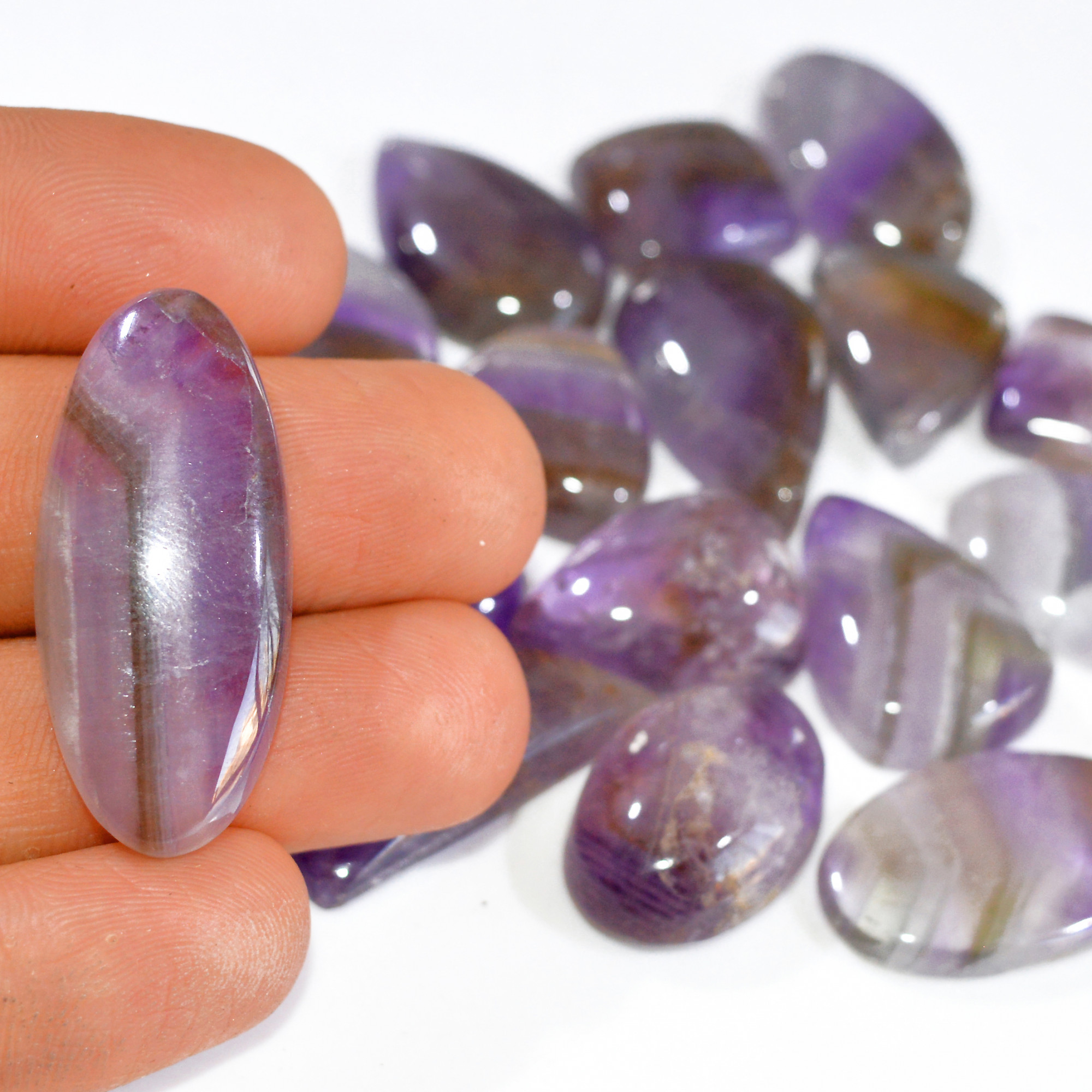 18 Pcs 417 Cts Natural Amethyst Loose Cabochon Gemstone Lot Mixed Shapes For Pendants Handmade Jewelry Supplies 35x15 15x14mm 3096