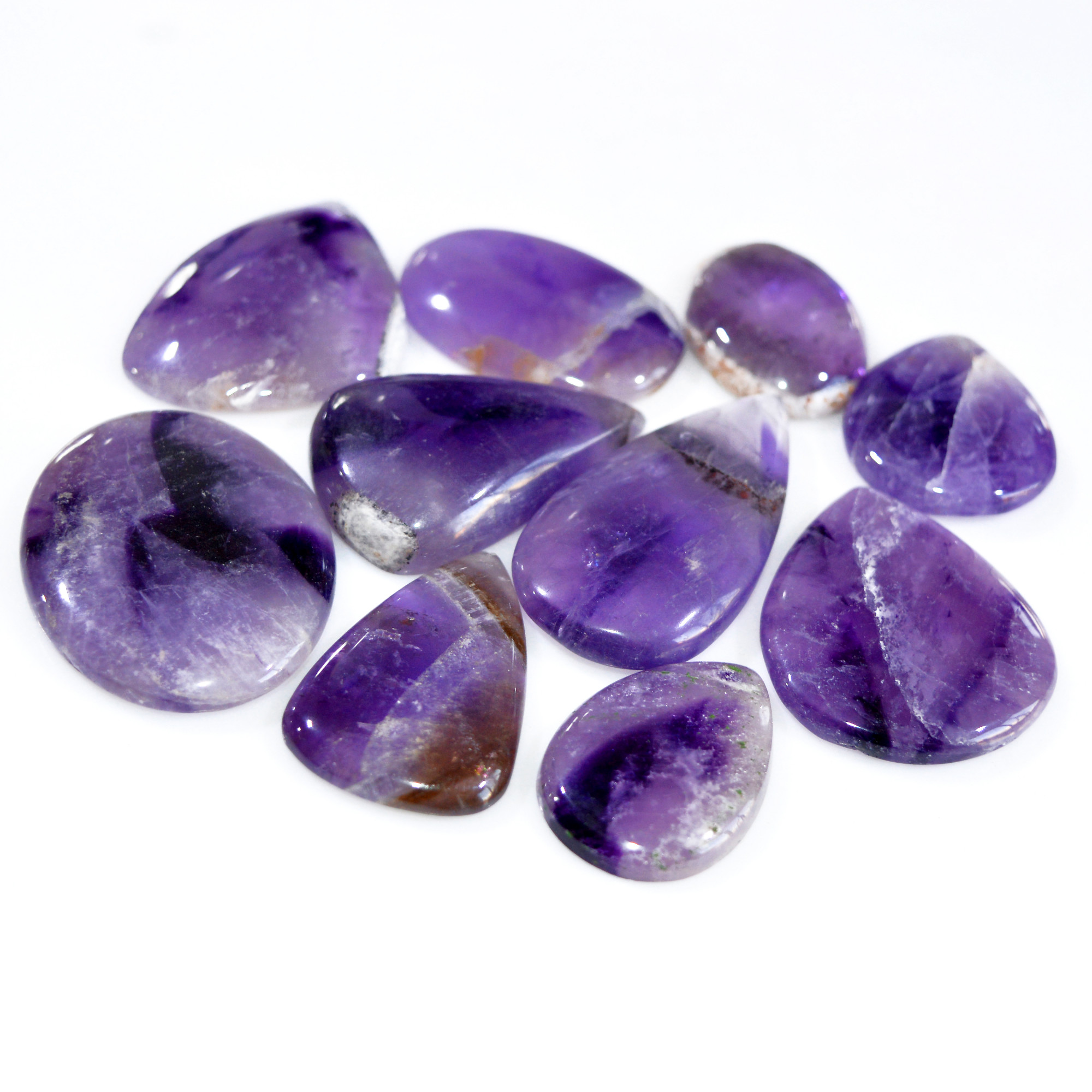 10 Pcs 402 Cts Natural Amethyst Loose Cabochon Gemstone Lot Mixed Shapes For Pendants Handmade Jewelry Supplies 35x30 24x22mm 3097