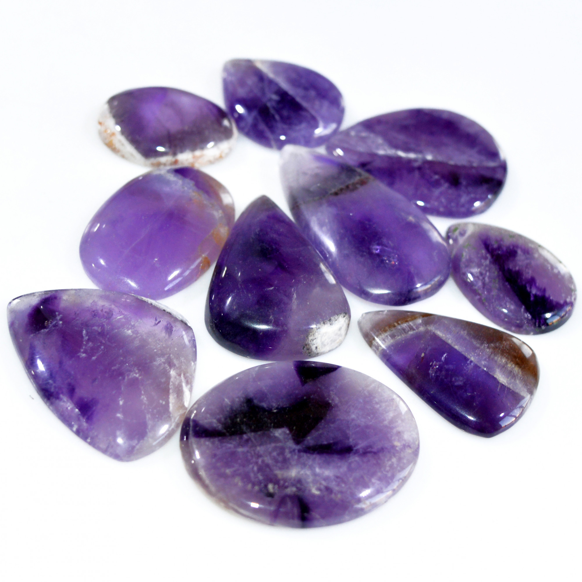 10 Pcs 402 Cts Natural Amethyst Loose Cabochon Gemstone Lot Mixed Shapes For Pendants Handmade Jewelry Supplies 35x30 24x22mm 3097