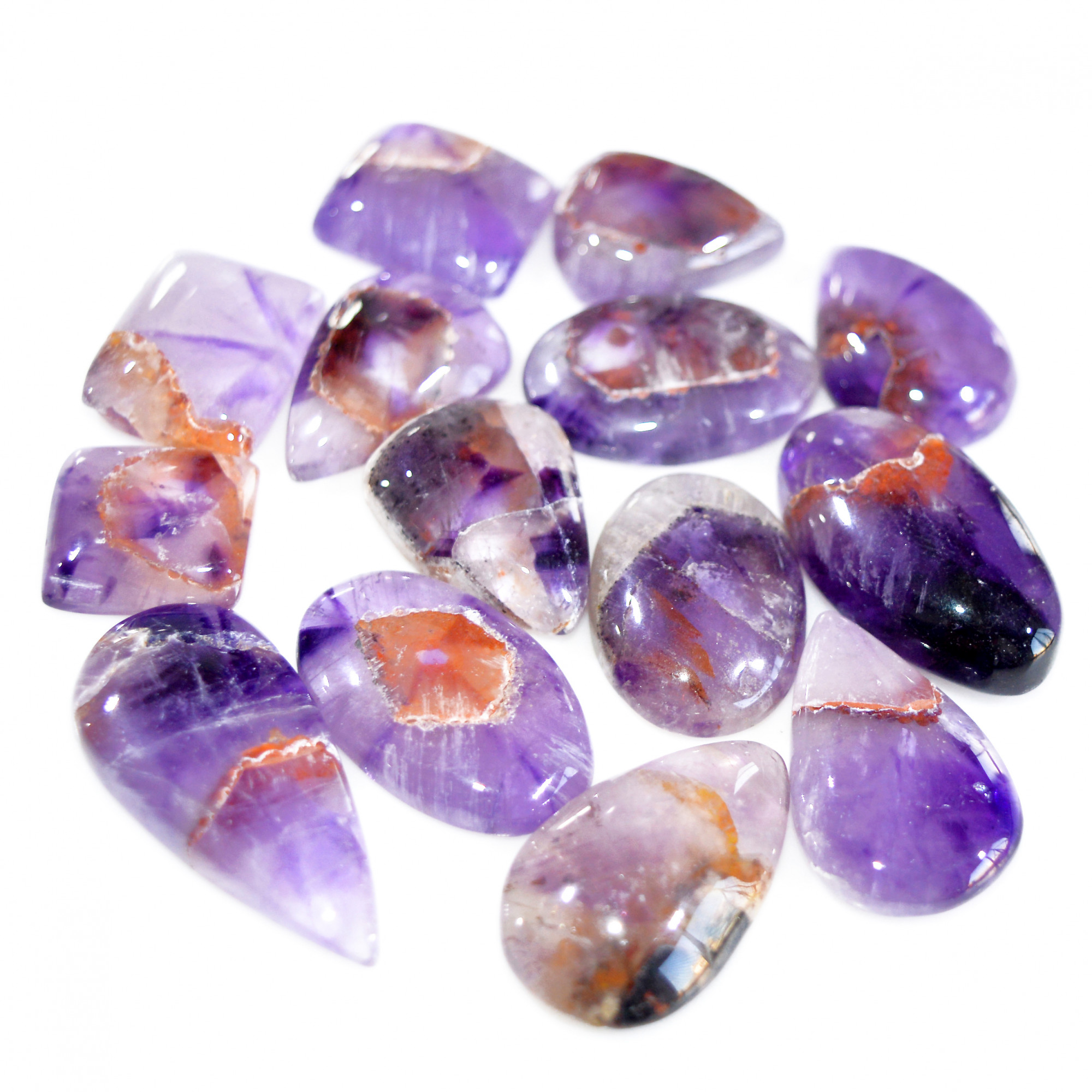 14 Pcs 301 Cts Natural Amethyst Loose Cabochon Gemstone Lot Mixed Shapes For Pendants Handmade Jewelry Supplies  30x15 15x14mm 3099