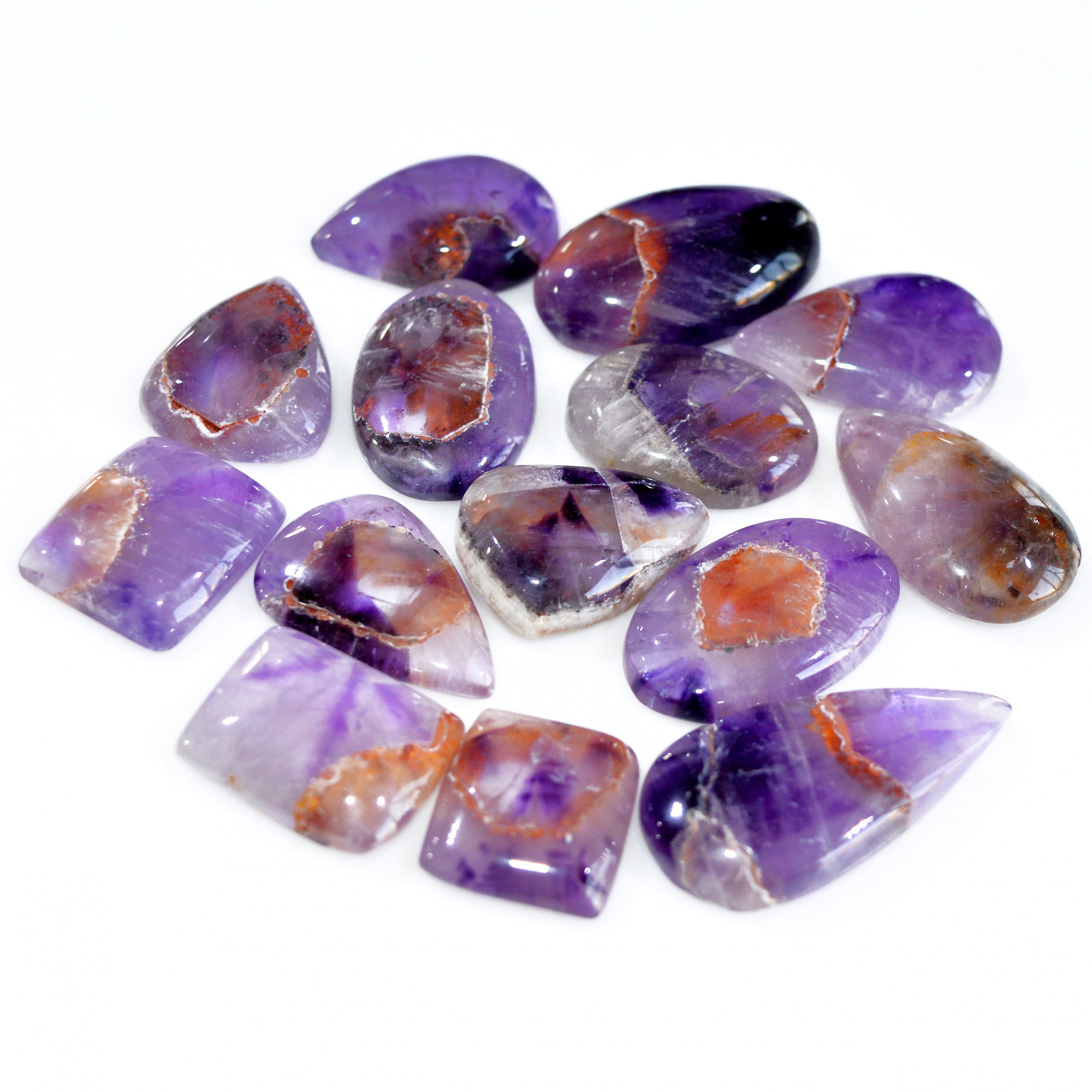 14 Pcs 301 Cts Natural Amethyst Loose Cabochon Gemstone Lot Mixed Shapes For Pendants Handmade Jewelry Supplies  30x15 15x14mm 3099