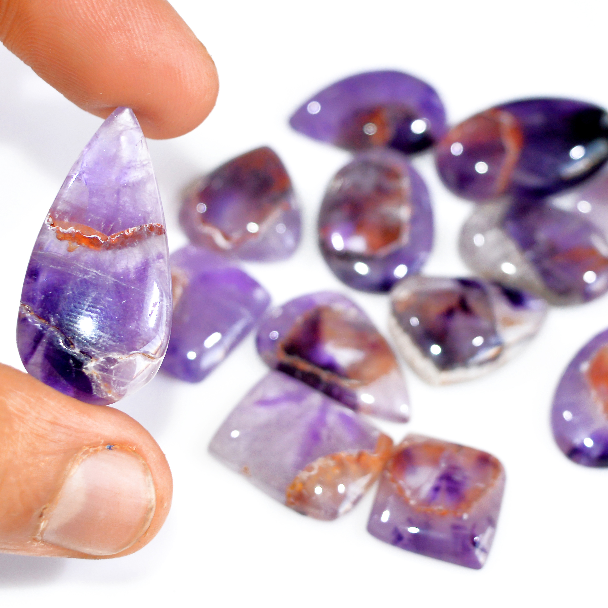 14 Pcs 301 Cts Natural Amethyst Loose Cabochon Gemstone Lot Mixed Shapes For Pendants Handmade Jewelry Supplies  30x15 15x14mm 3099