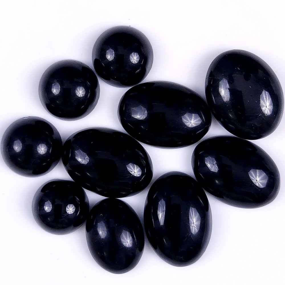 10Pcs 189Cts Natural Black Onyx Calibrated Size Cabochon Back Unpolished Cabochon Gemstone For Jewelry Making Lot 22x14 12x12mm#G-310