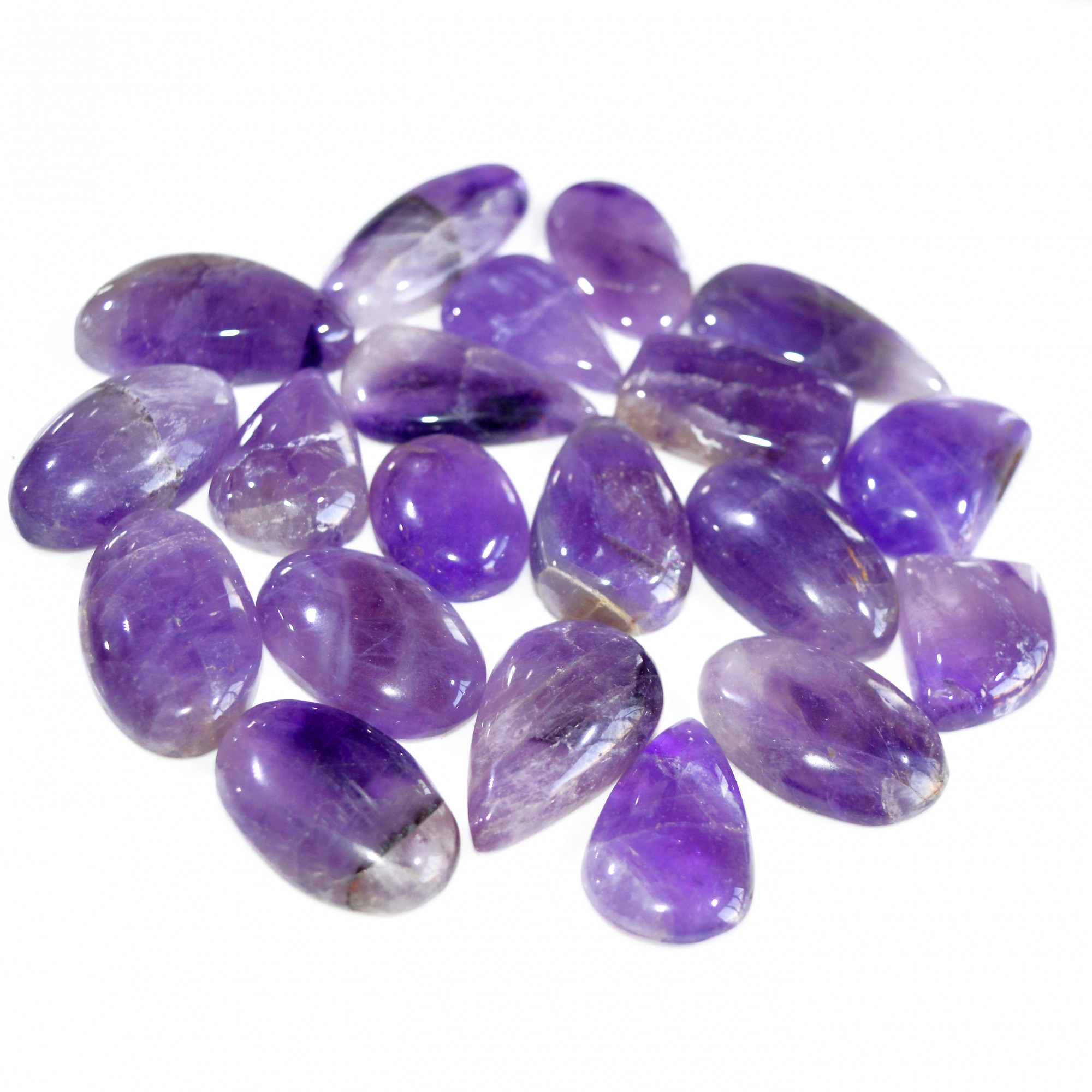 20 Pcs 532 Cts Natural Amethyst Loose Cabochon Gemstone Lot Mixed Shapes For Pendants Handmade Jewelry Supplies 32x14 21x15mm 3100