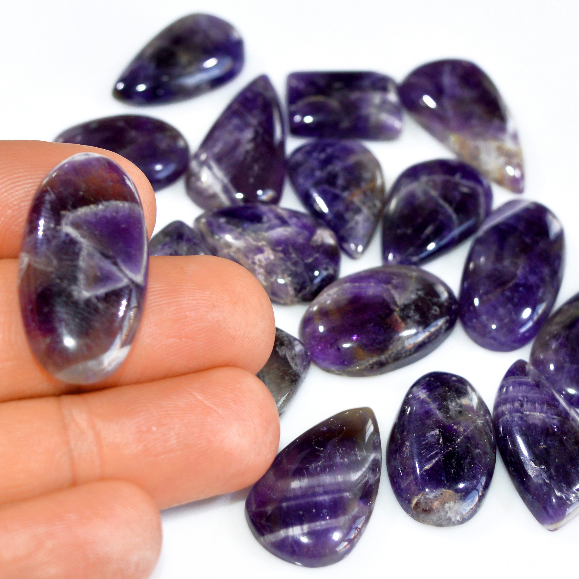 18 Pcs 224 Cts Natural Amethyst Loose Cabochon Gemstone Lot Mixed Shapes For Pendants Handmade Jewelry Supplies 26x12 18x14mm 3101