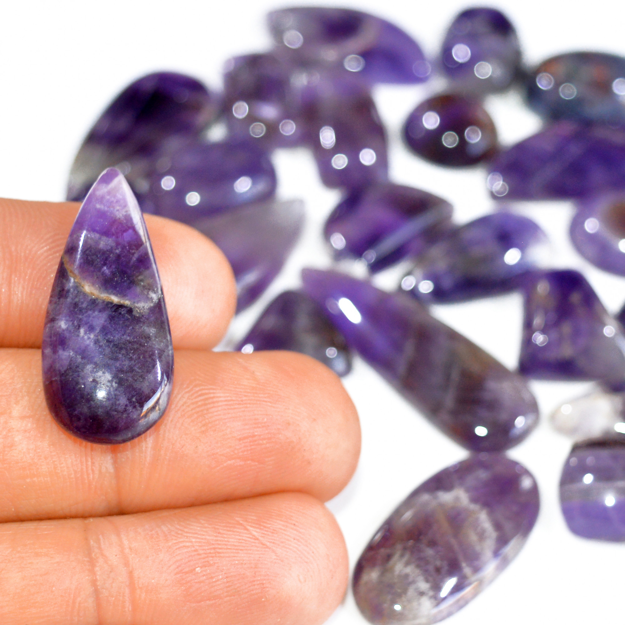 24 Pcs 313 Cts Natural Amethyst Loose Cabochon Gemstone Lot Mixed Shapes For Pendants Handmade Jewelry Supplies 35x10 11x11mm 3102