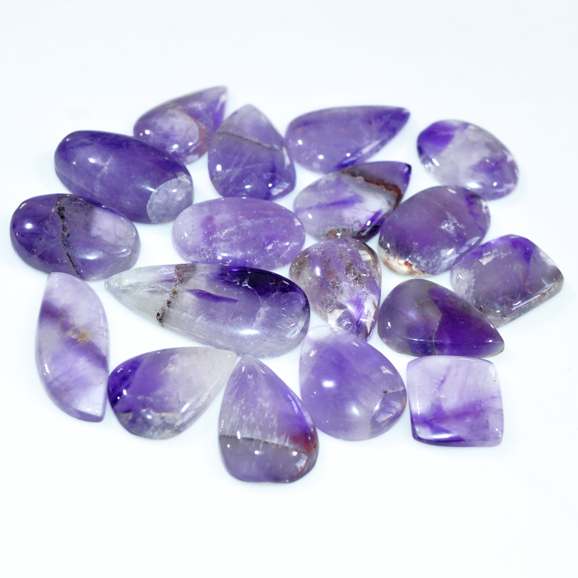 18 Pcs 525 Cts Natural Amethyst Loose Cabochon Gemstone Lot Mixed Shapes For Pendants Handmade Jewelry Supplies 30x16 20x15mm 3105
