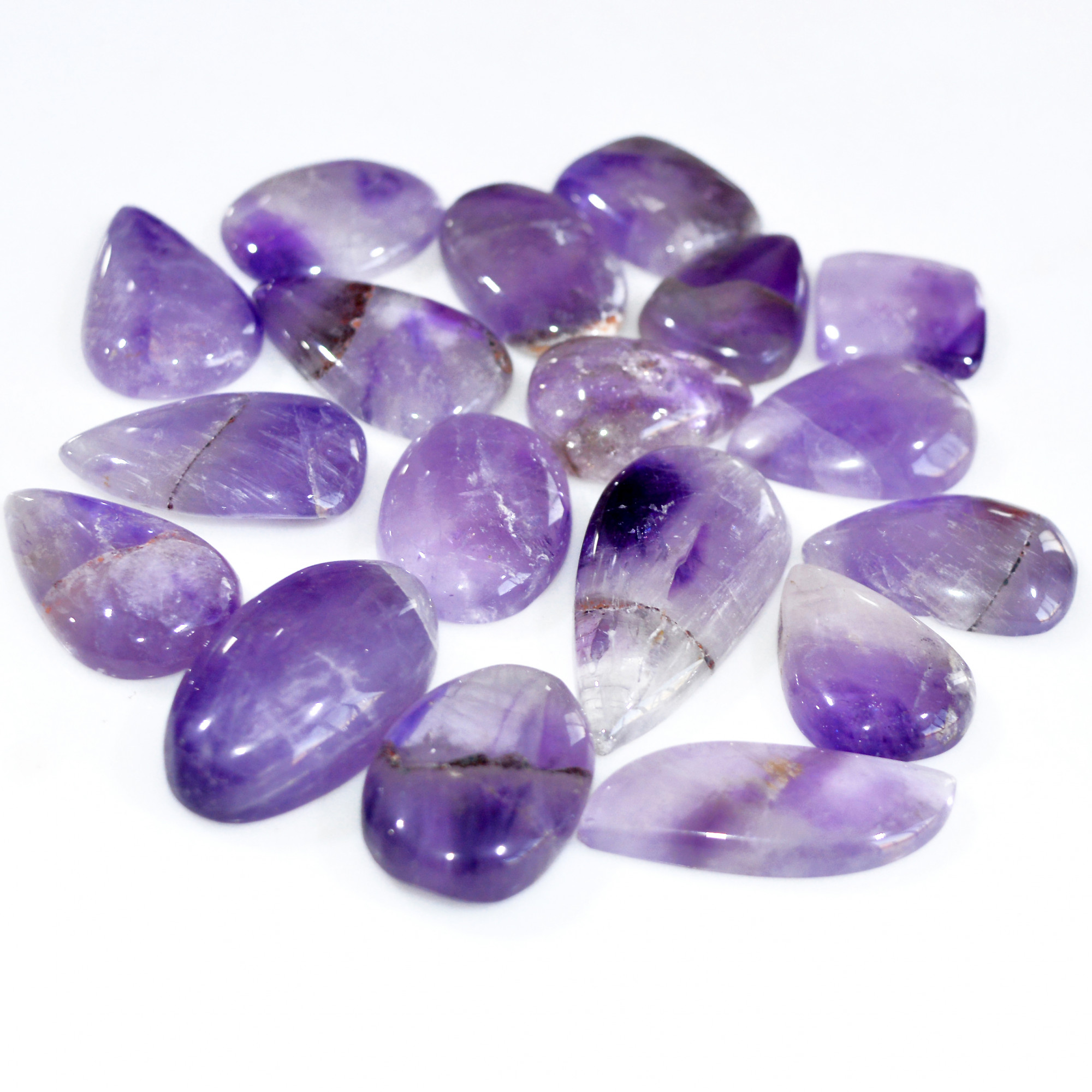 18 Pcs 525 Cts Natural Amethyst Loose Cabochon Gemstone Lot Mixed Shapes For Pendants Handmade Jewelry Supplies 30x16 20x15mm 3105