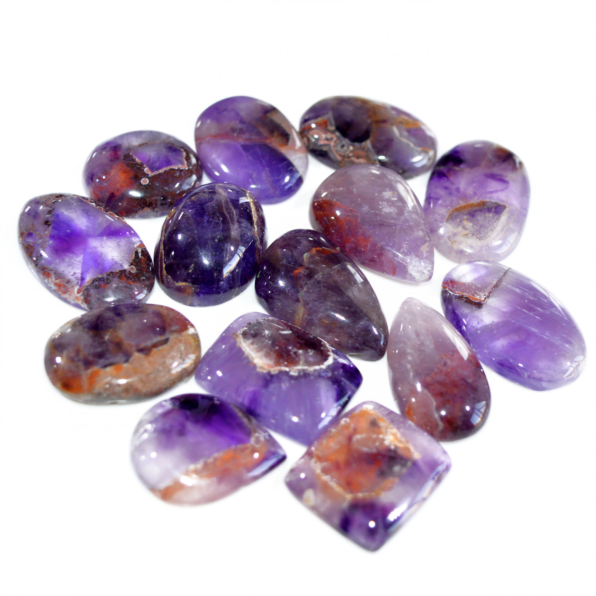 14 Pcs 395 Cts Natural Amethyst Loose Cabochon Gemstone Lot Mixed Shapes For Pendants Handmade Jewelry Supplies 28x16 20x13mm 3106