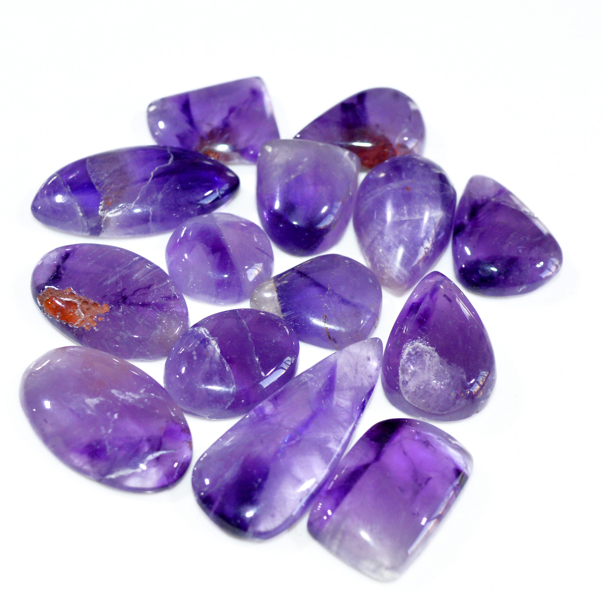 14 Pcs 338 Cts Natural Amethyst Loose Cabochon Gemstone Lot Mixed Shapes For Pendants Handmade Jewelry Supplies 35x15 16x16mm 3114