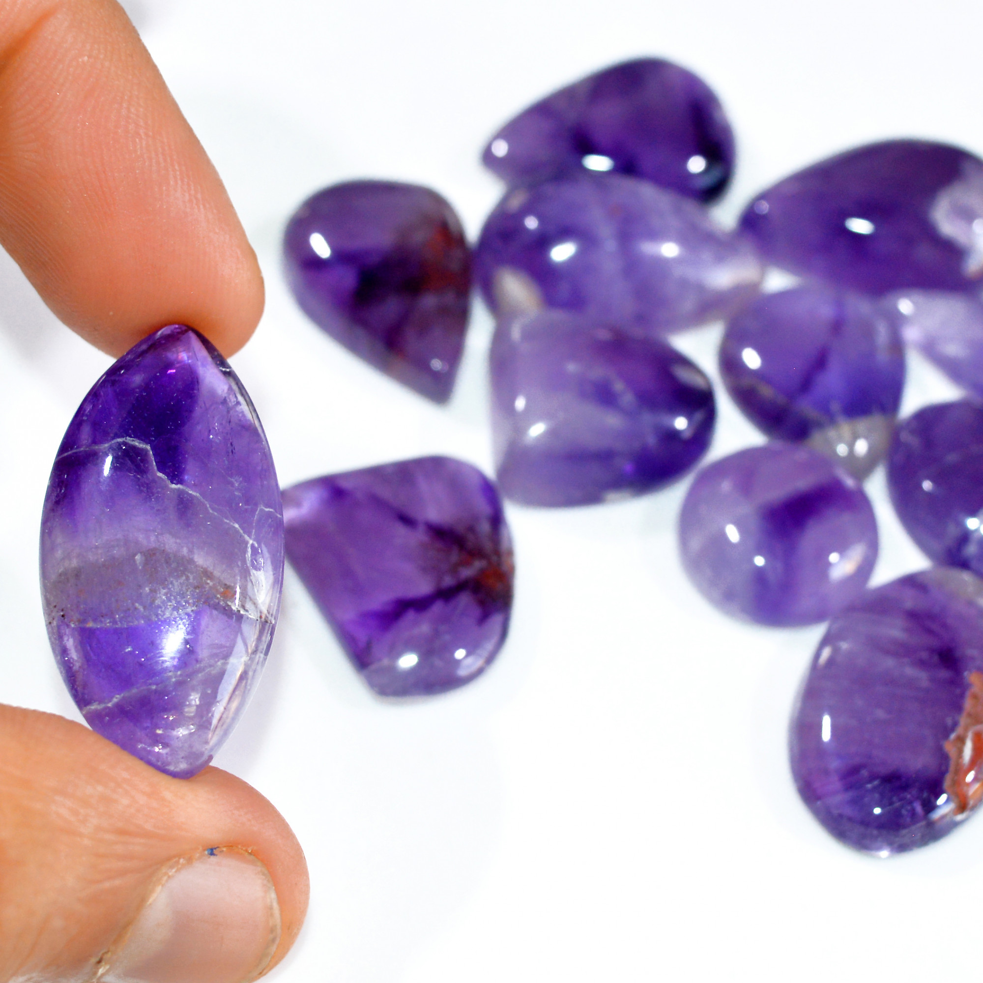 14 Pcs 338 Cts Natural Amethyst Loose Cabochon Gemstone Lot Mixed Shapes For Pendants Handmade Jewelry Supplies 35x15 16x16mm 3114