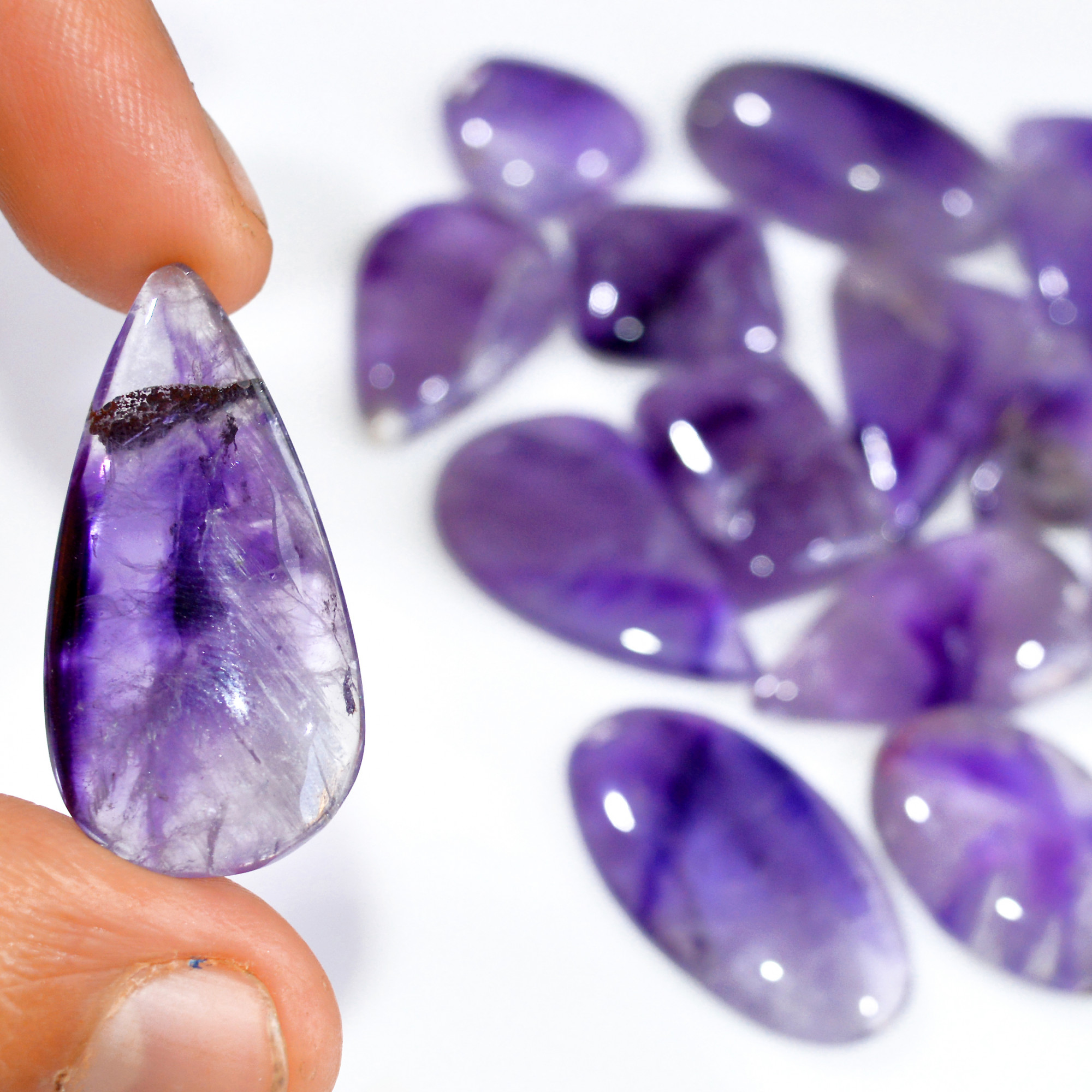 17 Pcs 440 Cts Natural Amethyst Loose Cabochon Gemstone Lot Mixed Shapes For Pendants Handmade Jewelry Supplies 35x16 16x16mm 3115