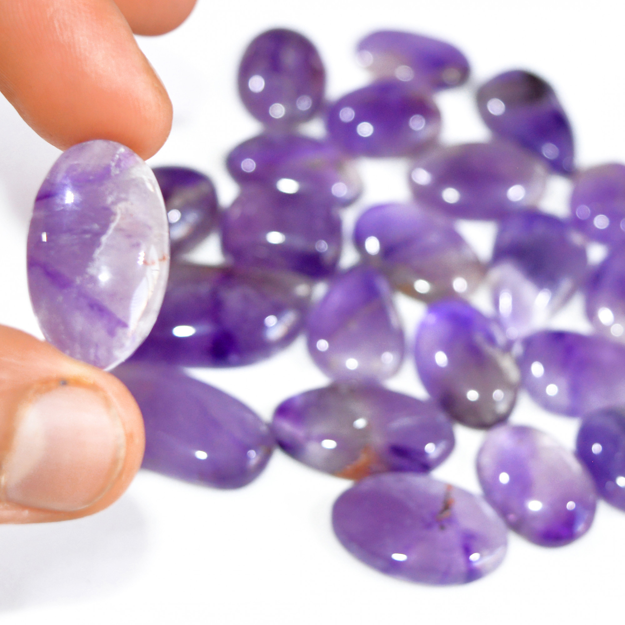 20 Pcs 376 Cts Natural Amethyst Loose Cabochon Gemstone Lot Mixed Shapes For Pendants Handmade Jewelry Supplies 25x15 15x9mm 3116