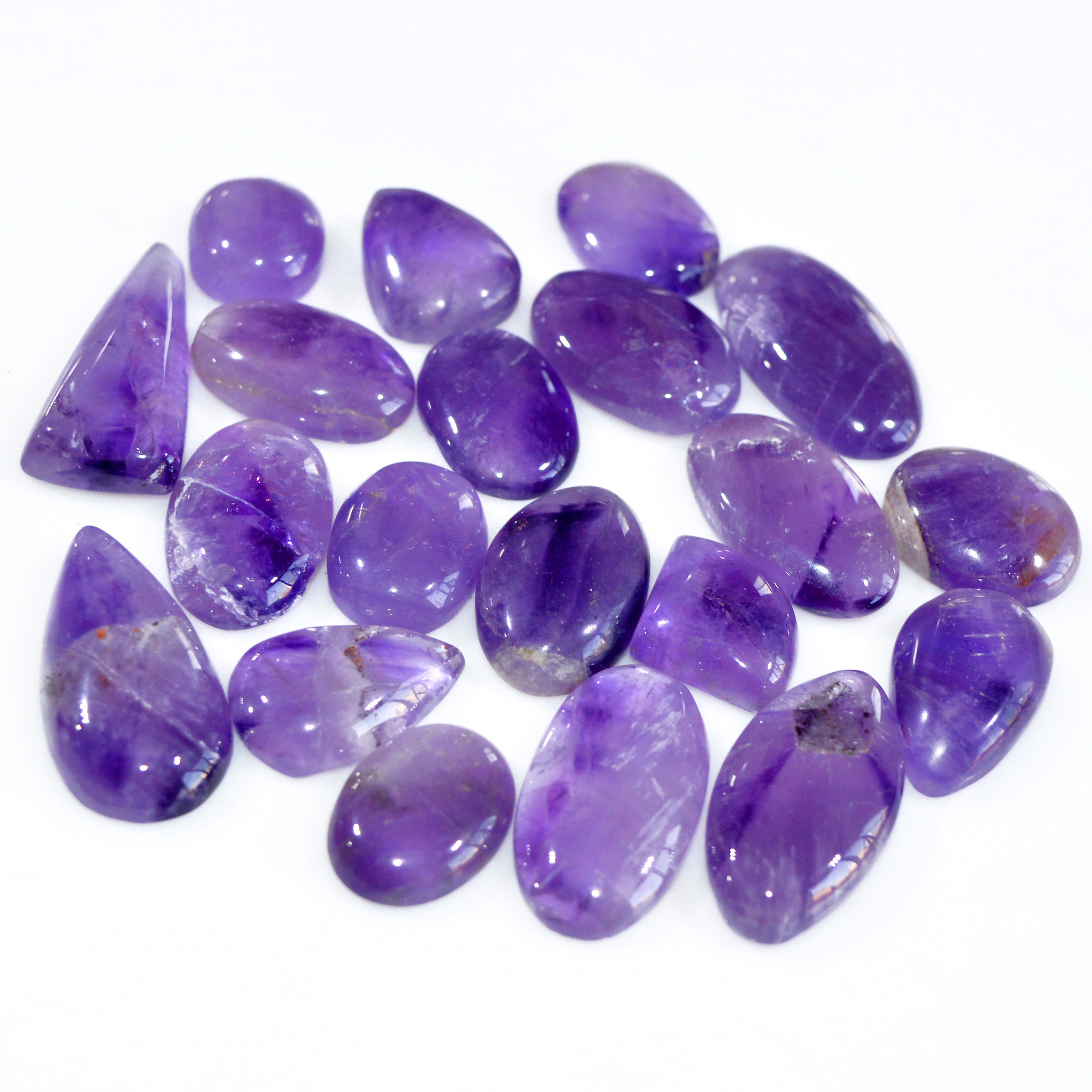 20 Pcs 348 Cts Natural Amethyst Loose Cabochon Gemstone Lot Mixed Shapes For Pendants Handmade Jewelry Supplies 35x15 11x11mm 3119
