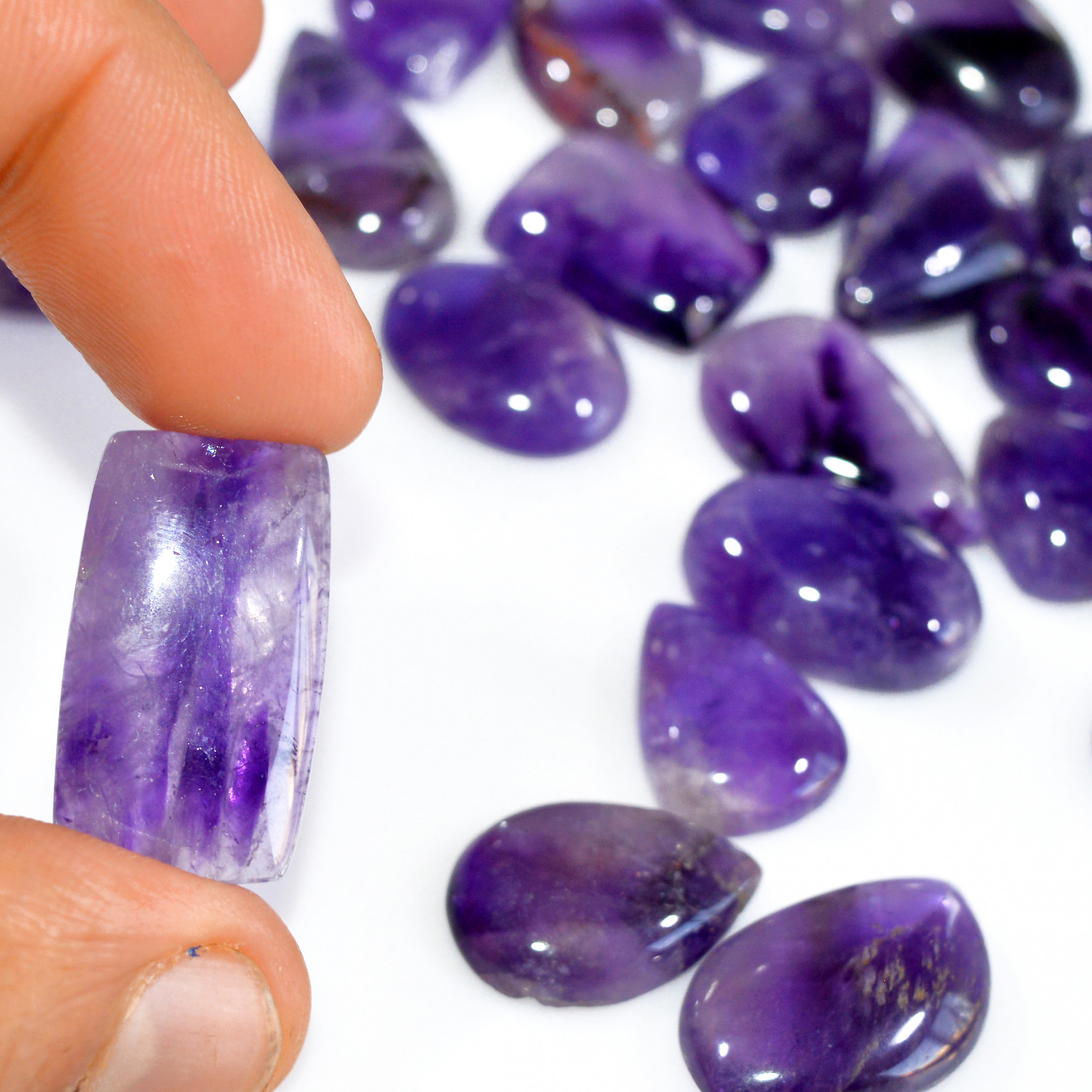 22 Pcs 350 Cts Natural Amethyst Loose Cabochon Gemstone Lot Mixed Shapes For Pendants Handmade Jewelry Supplies 25x15 15x15mm 3123