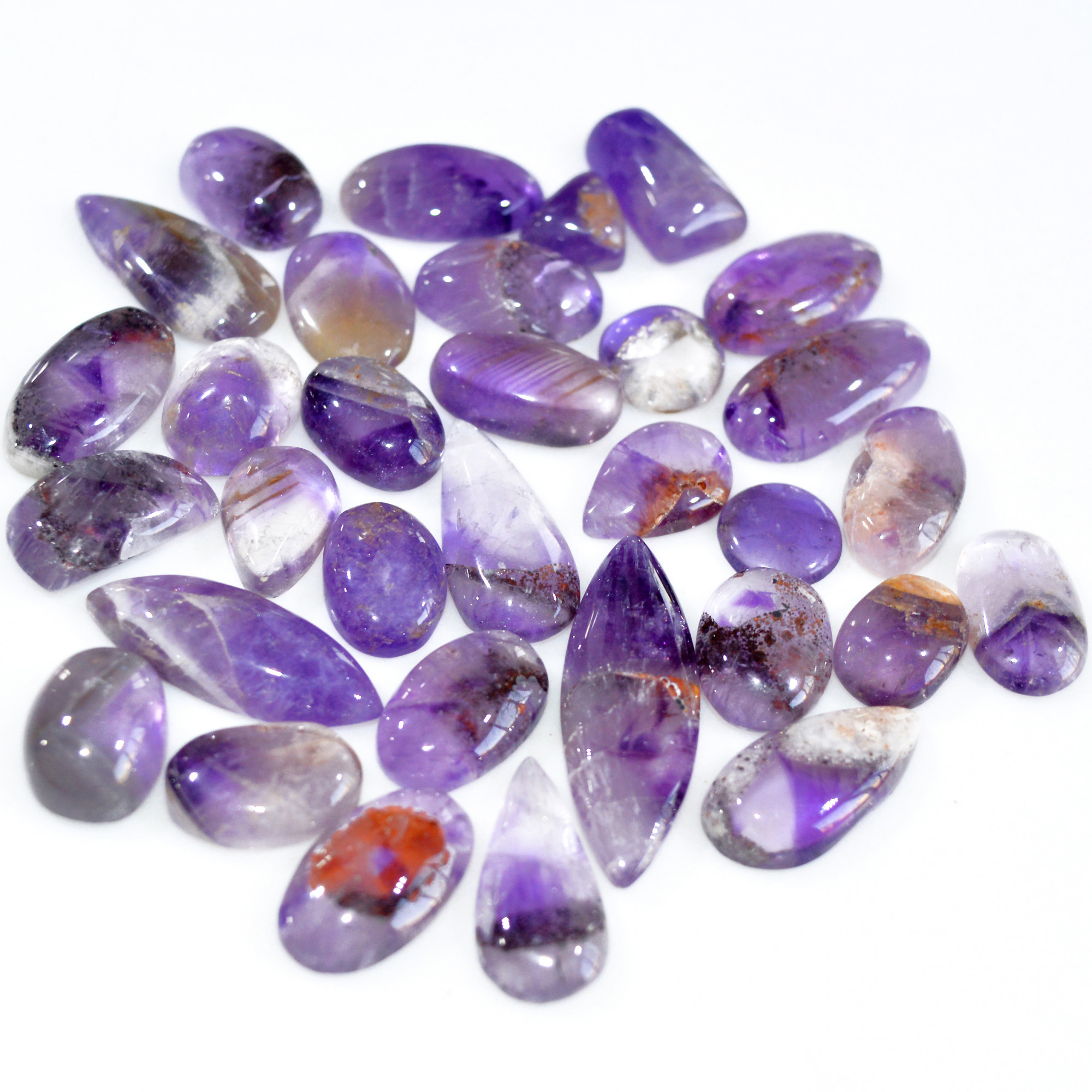 32 Pcs 280 Cts Natural Amethyst Loose Cabochon Gemstone Lot Mixed Shapes For Pendants Handmade Jewelry Supplies 32x10 9x9mm 3125