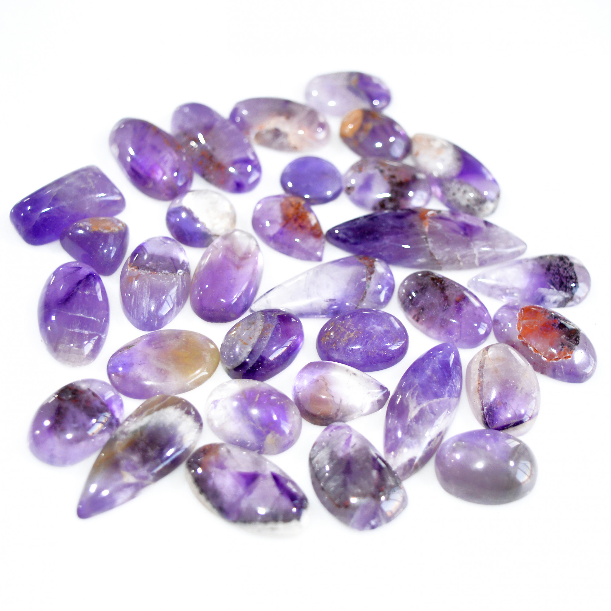 32 Pcs 280 Cts Natural Amethyst Loose Cabochon Gemstone Lot Mixed Shapes For Pendants Handmade Jewelry Supplies 32x10 9x9mm 3125