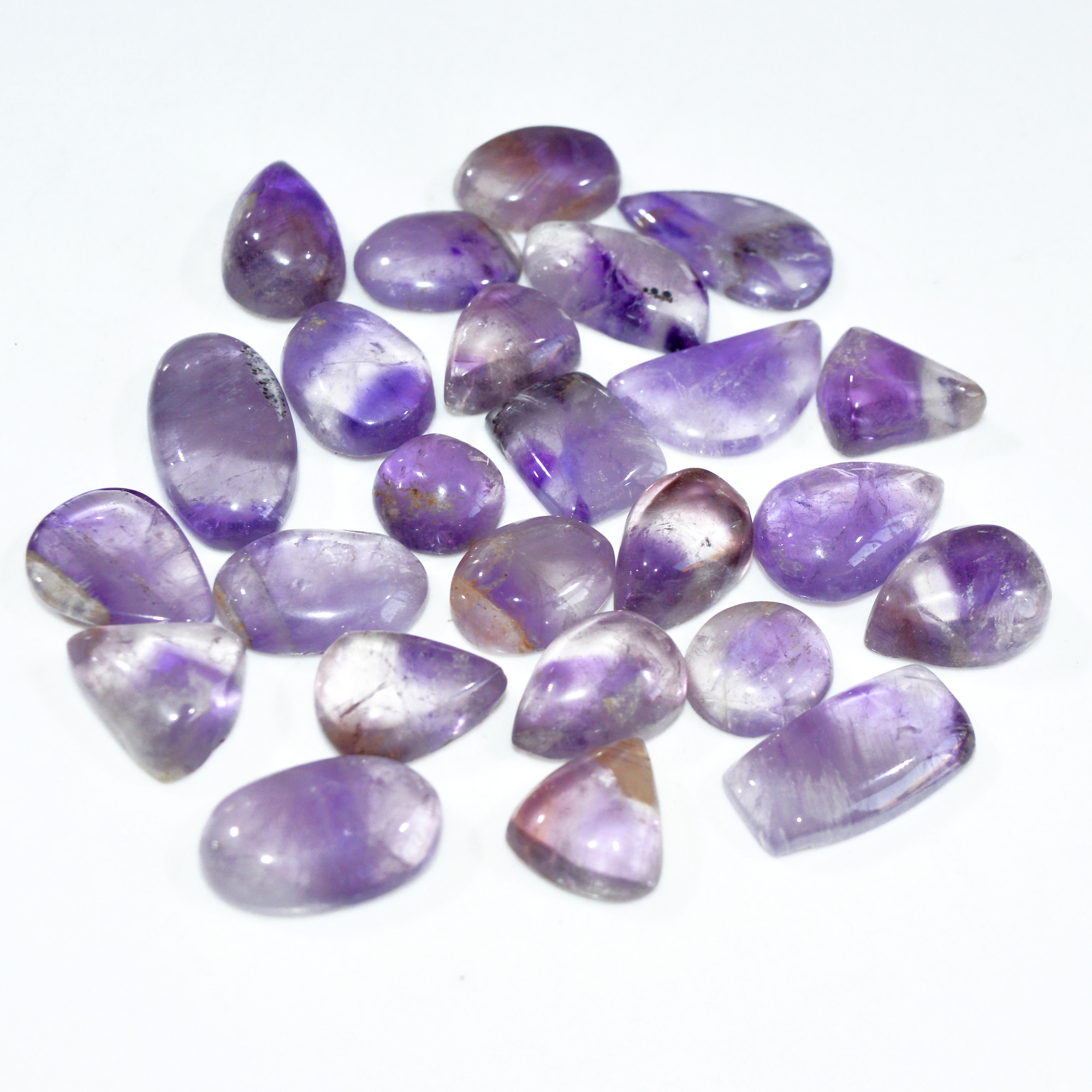25 Pcs 300 Cts Natural Amethyst Loose Cabochon Gemstone Lot Mixed Shapes For Pendants Handmade Jewelry Supplies 22x11 10x10mm 3126