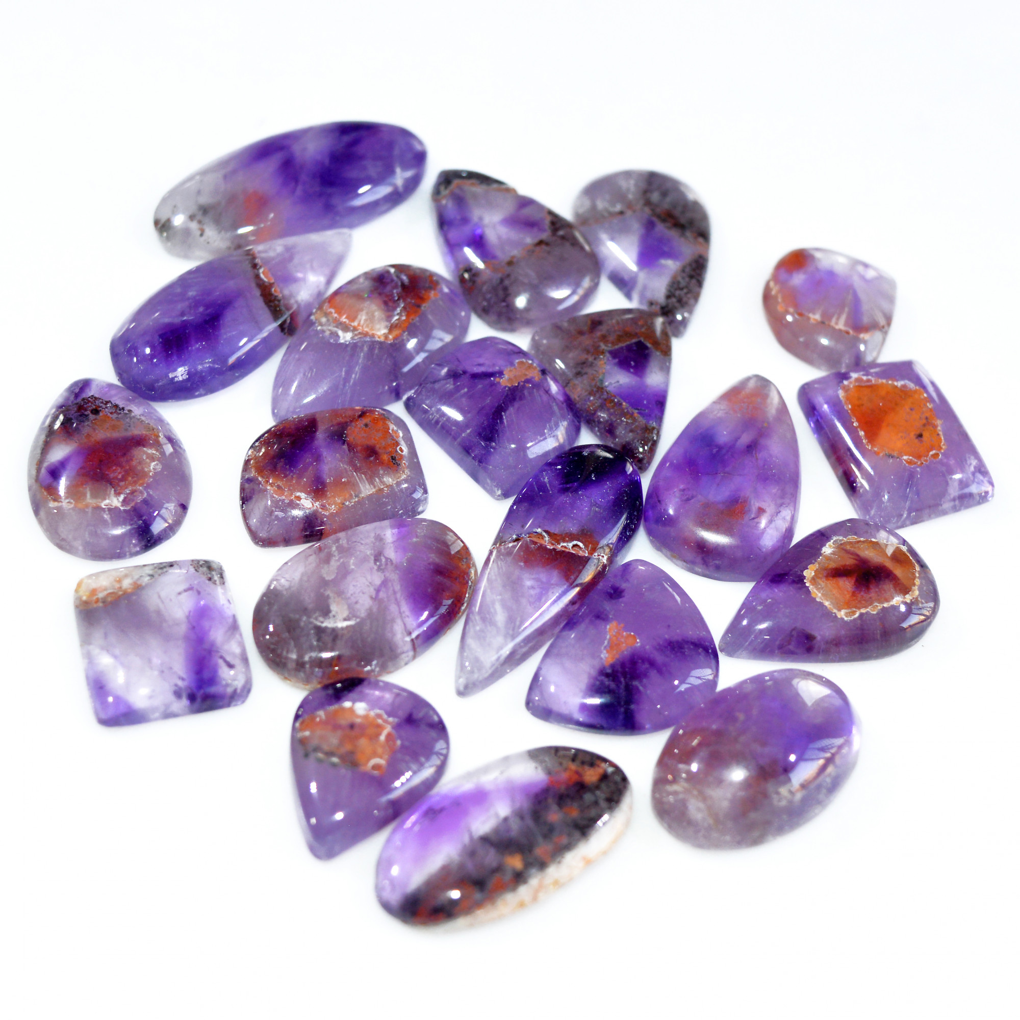 20 Pcs 310 Cts Natural Amethyst Loose Cabochon Gemstone Lot Mixed Shapes For Pendants Handmade Jewelry Supplies 30x13 14x13mm 3127