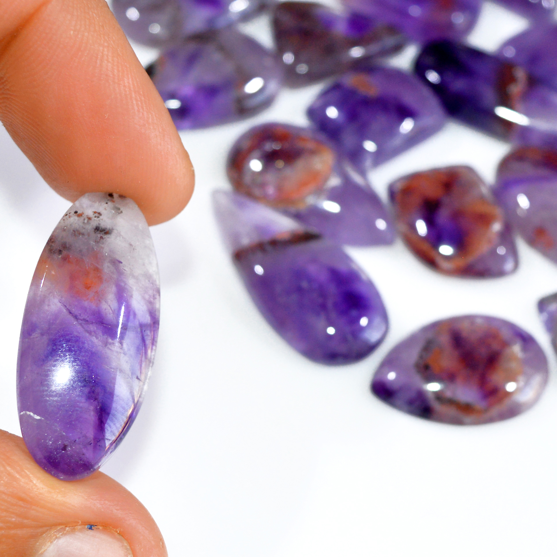 20 Pcs 310 Cts Natural Amethyst Loose Cabochon Gemstone Lot Mixed Shapes For Pendants Handmade Jewelry Supplies 30x13 14x13mm 3127