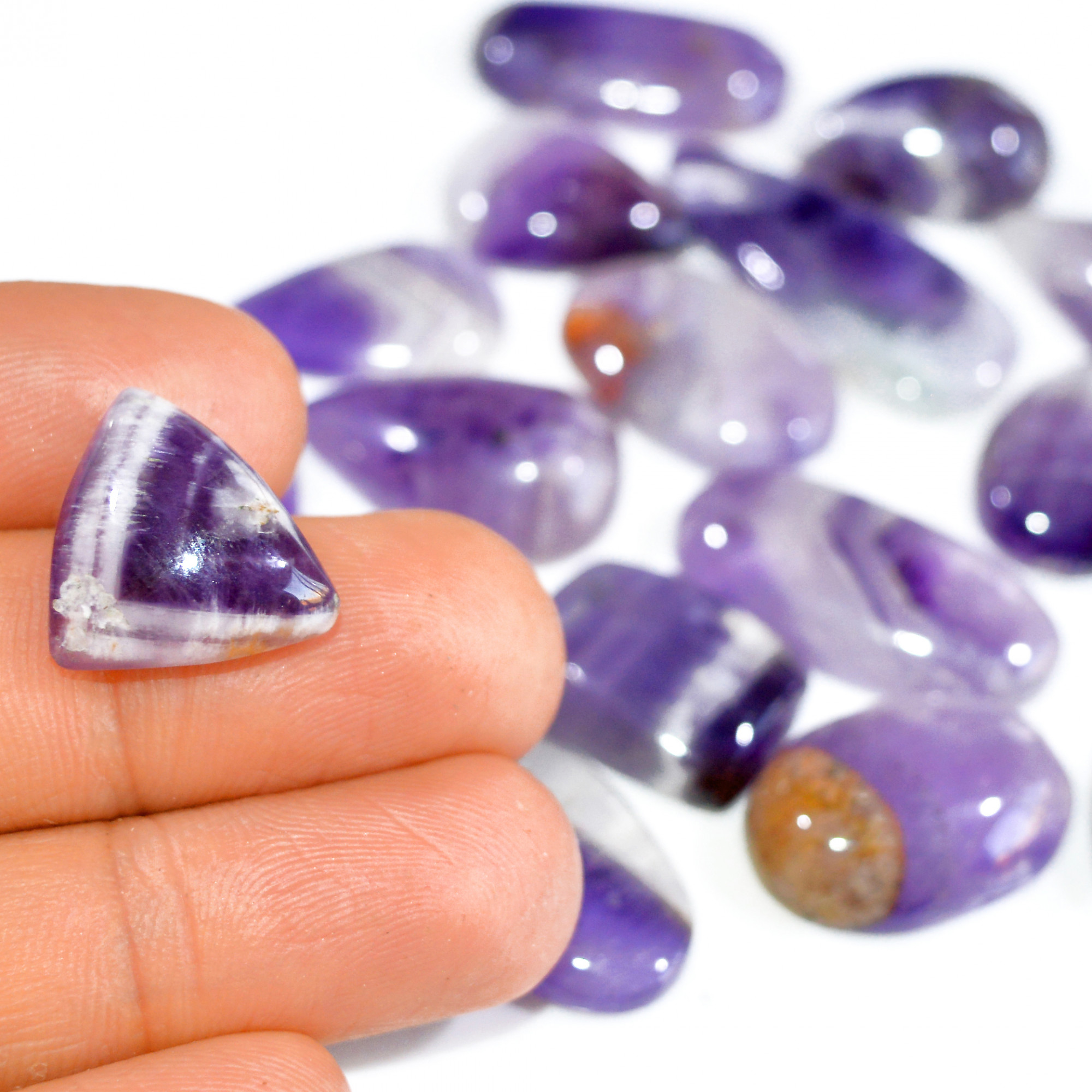 18 Pcs 302 Cts Natural Amethyst Loose Cabochon Gemstone Lot Mixed Shapes For Pendants Handmade Jewelry Supplies 30x12 15x14mm 3128