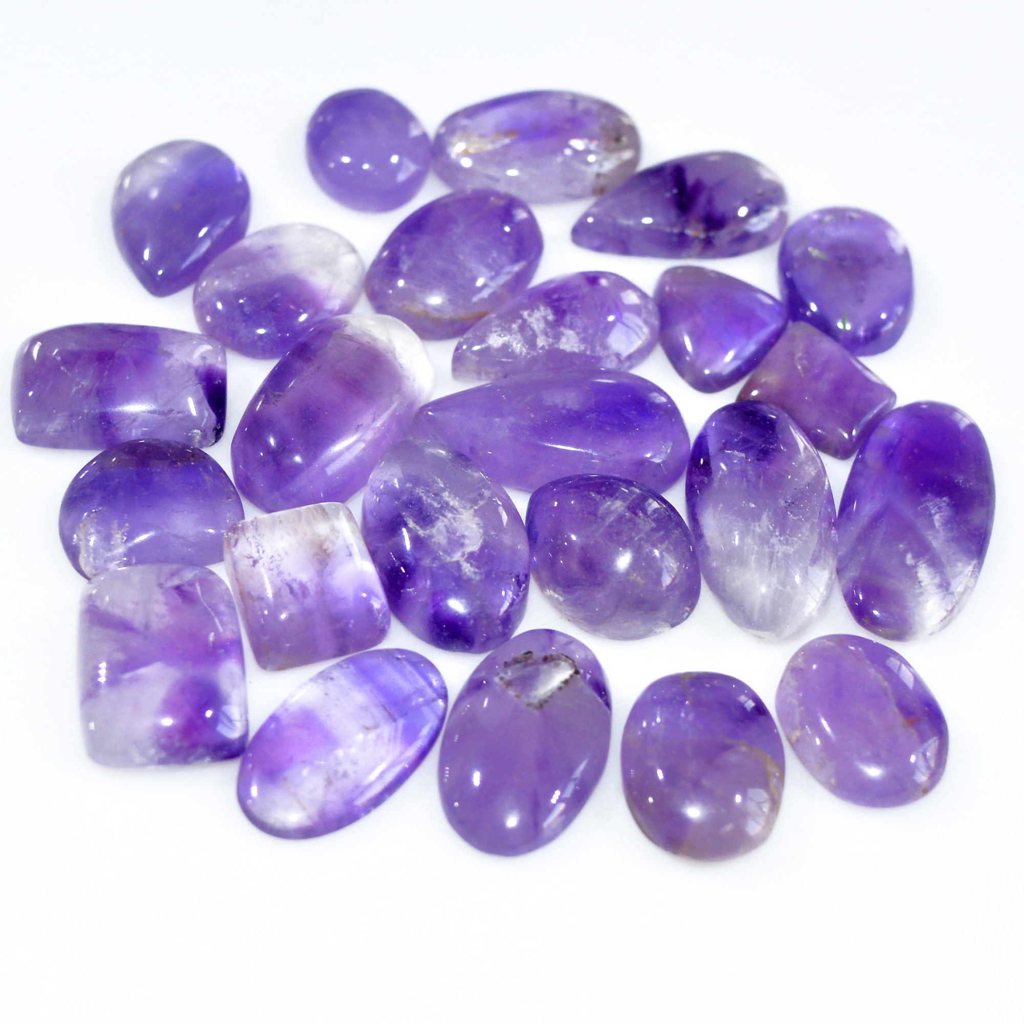 24 Pcs 290 Cts Natural Amethyst Loose Cabochon Gemstone Lot Mixed Shapes For Pendants Handmade Jewelry Supplies 25x11 10x9mm 3129