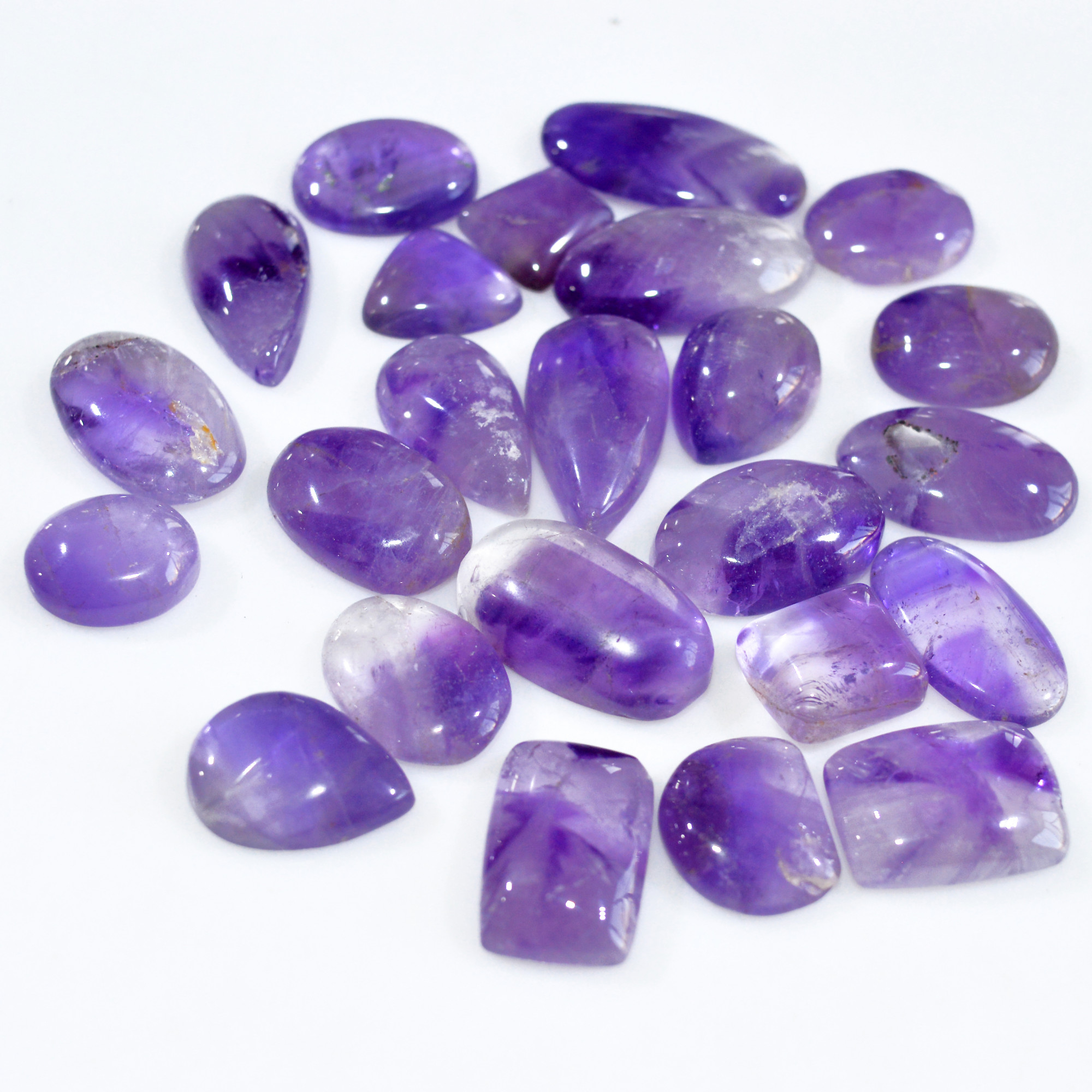 24 Pcs 290 Cts Natural Amethyst Loose Cabochon Gemstone Lot Mixed Shapes For Pendants Handmade Jewelry Supplies 25x11 10x9mm 3129