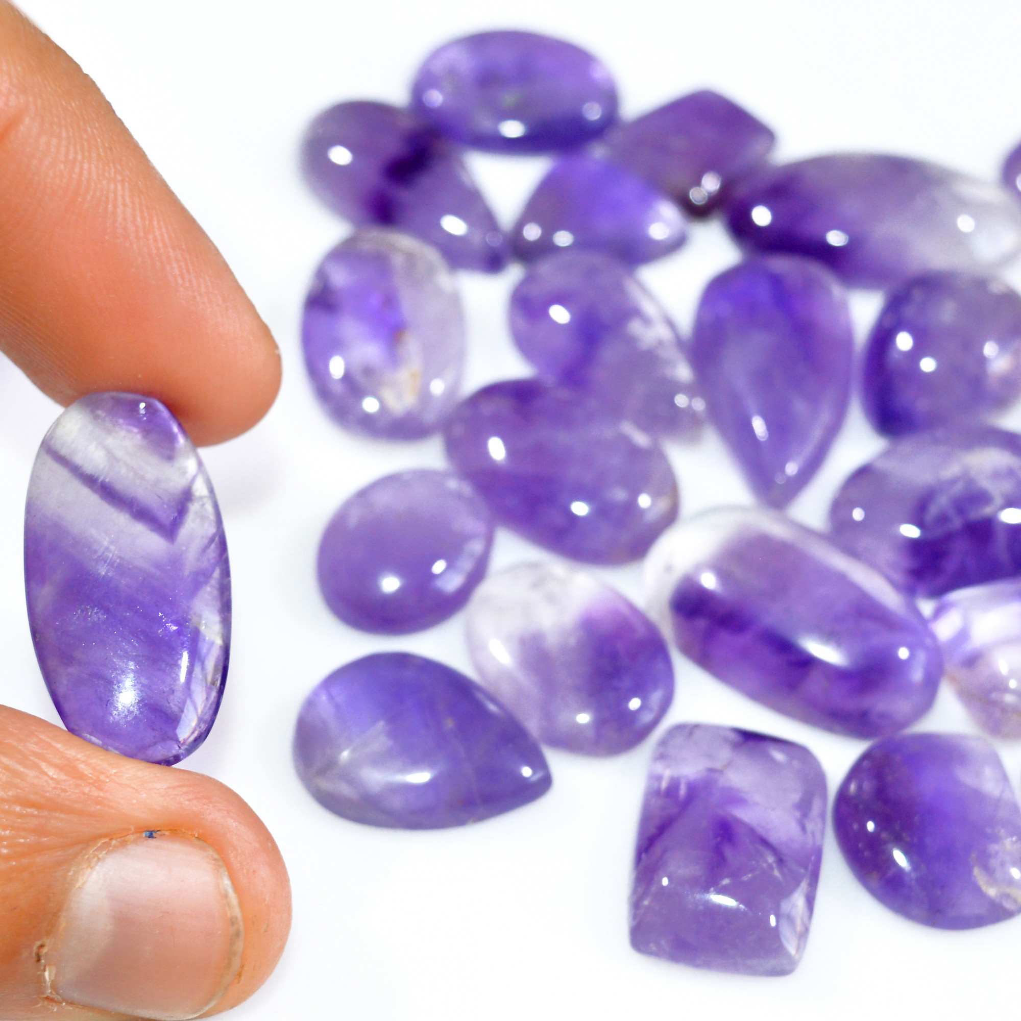 24 Pcs 290 Cts Natural Amethyst Loose Cabochon Gemstone Lot Mixed Shapes For Pendants Handmade Jewelry Supplies 25x11 10x9mm 3129