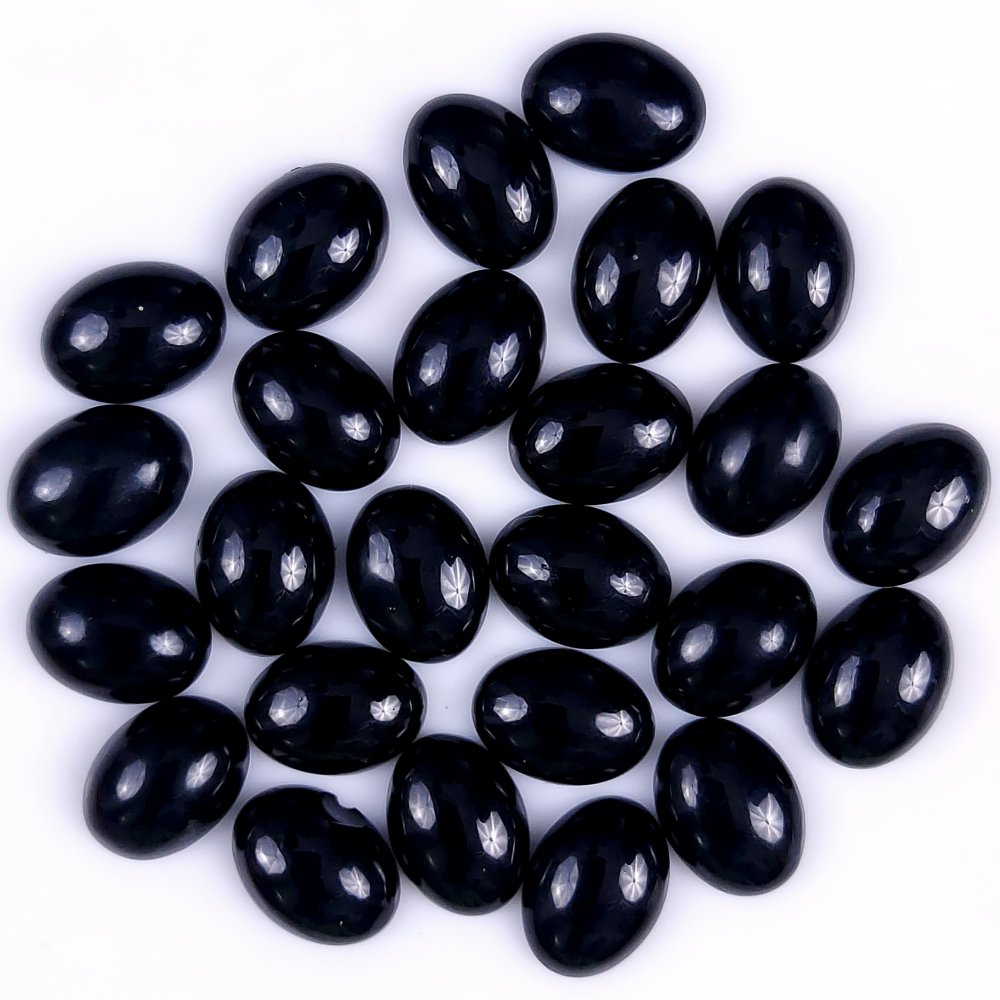 25Pcs 178Cts Natural Black Onyx Oval Calibrated Size Cabochon Back Unpolished Cabochon Gemstone For Jewelry Making Lot 14x10 mm#G-313