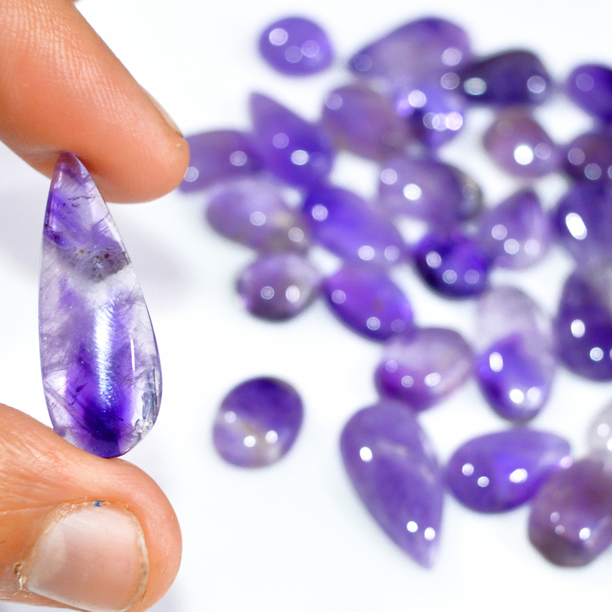 34 Pcs 272 Cts Natural Amethyst Loose Cabochon Gemstone Lot Mixed Shapes For Pendants Handmade Jewelry Supplies 30x10 10x9mm 3131
