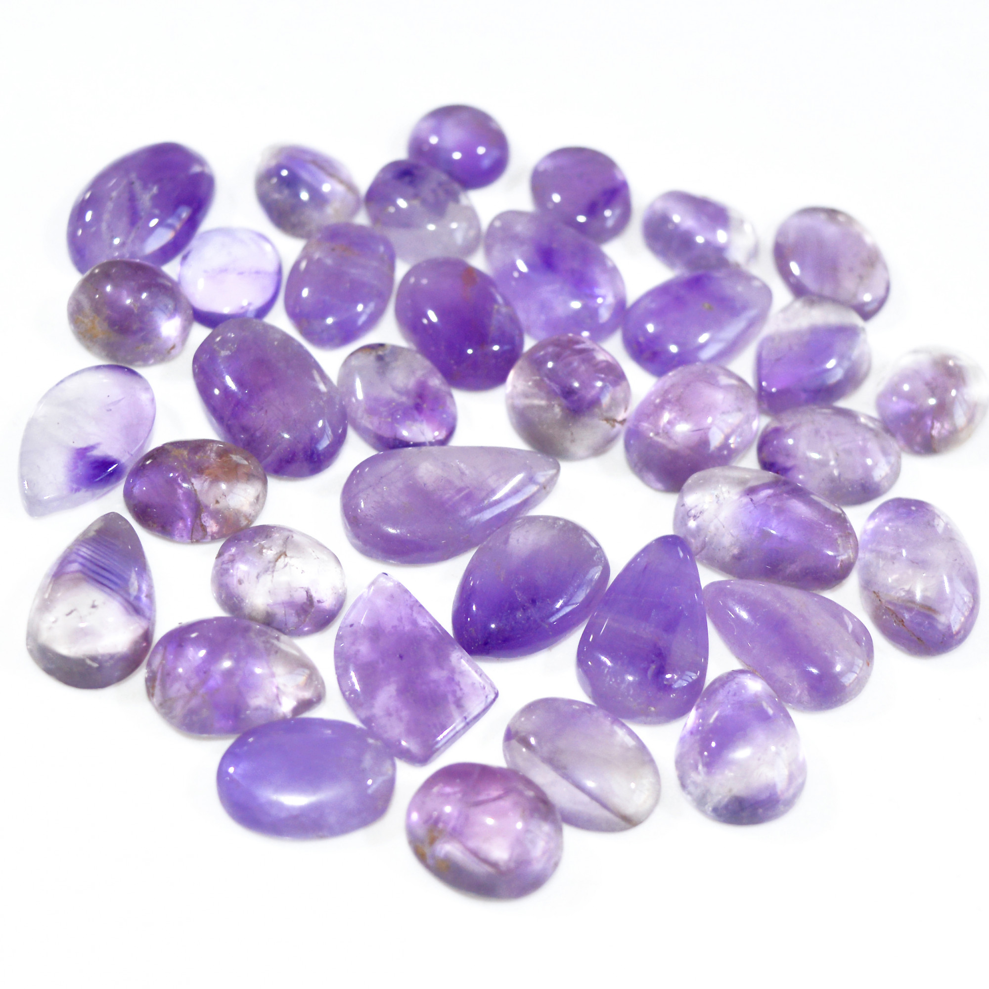 36 Pcs 272 Cts Natural Amethyst Loose Cabochon Gemstone Lot Mixed Shapes For Pendants Handmade Jewelry Supplies 20x10 9x9mm 3132