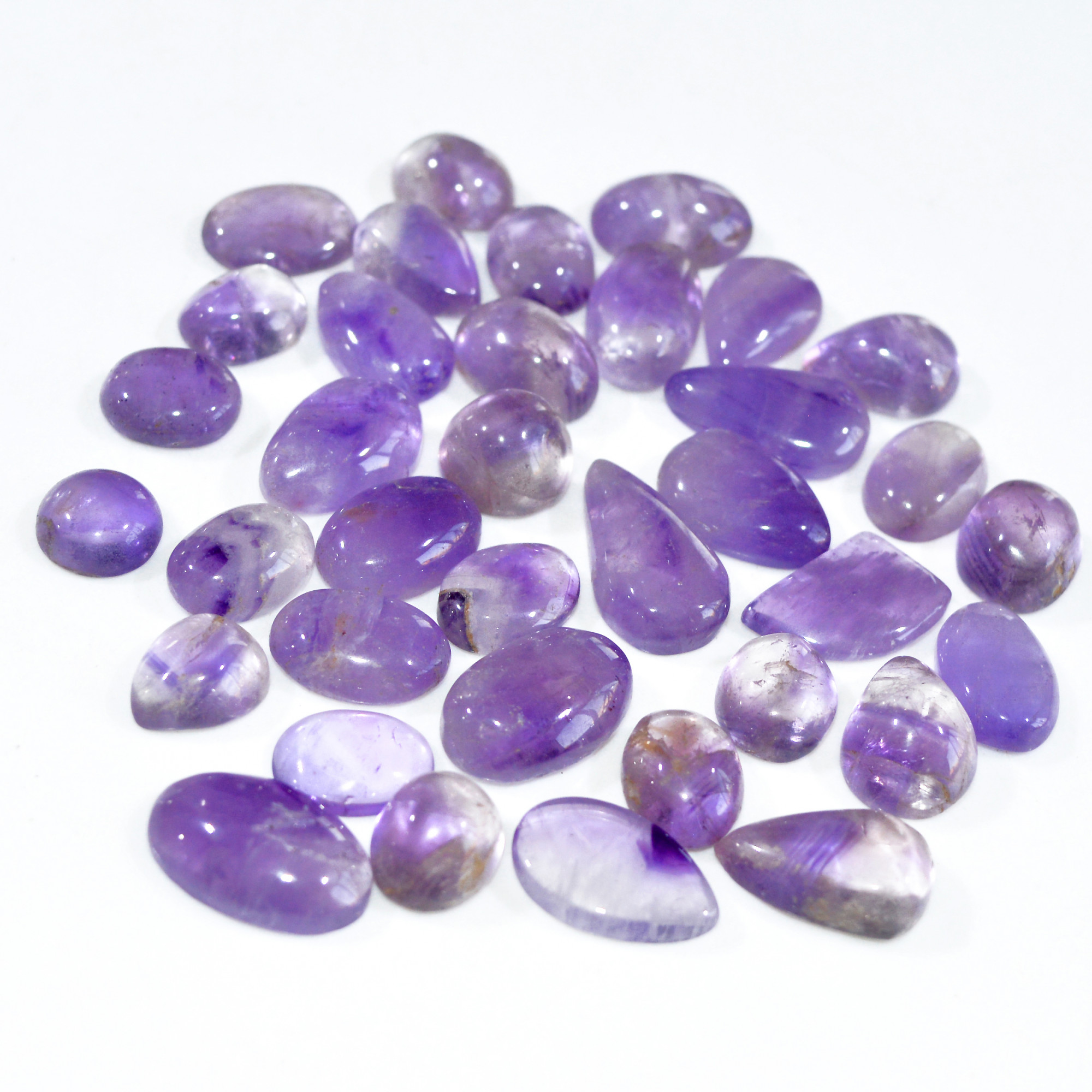 36 Pcs 272 Cts Natural Amethyst Loose Cabochon Gemstone Lot Mixed Shapes For Pendants Handmade Jewelry Supplies 20x10 9x9mm 3132