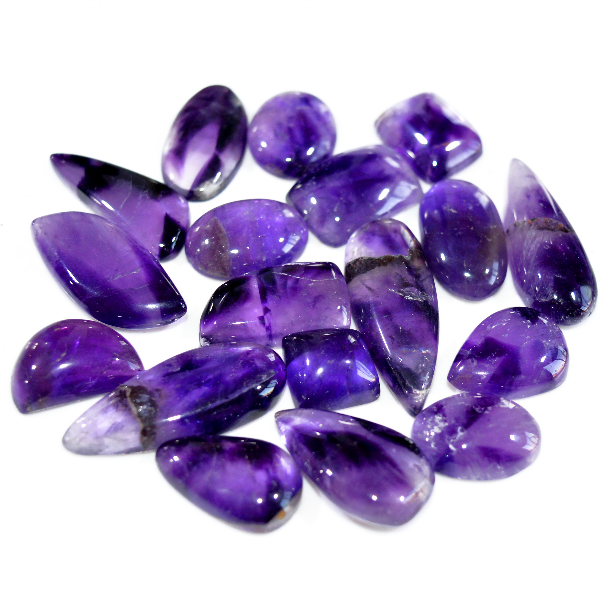 18 Pcs 244 Cts Natural Amethyst Loose Cabochon Gemstone Lot Mixed Shapes For Pendants Handmade Jewelry Supplies 30x10 10x9mm 3134