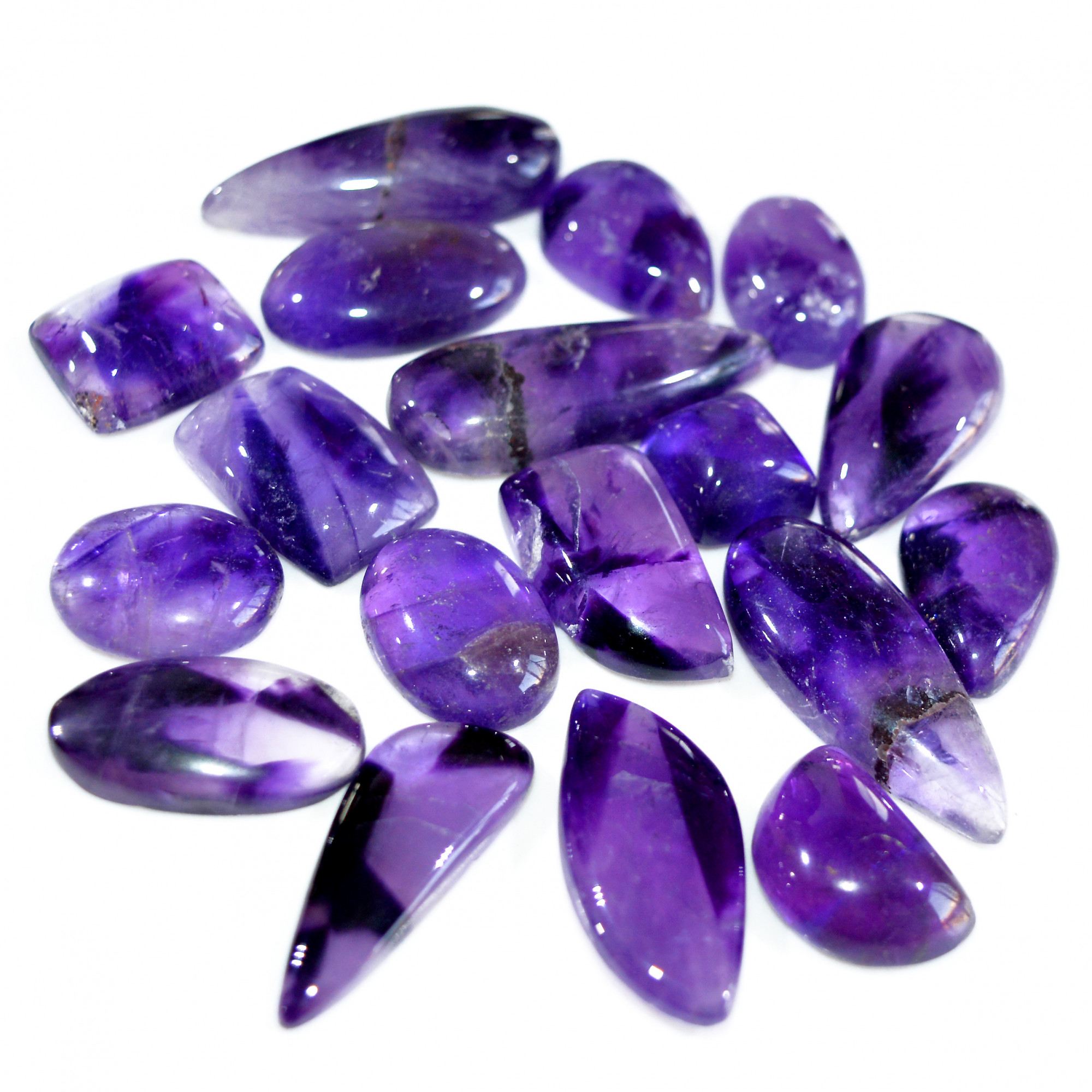 18 Pcs 244 Cts Natural Amethyst Loose Cabochon Gemstone Lot Mixed Shapes For Pendants Handmade Jewelry Supplies 30x10 10x9mm 3134