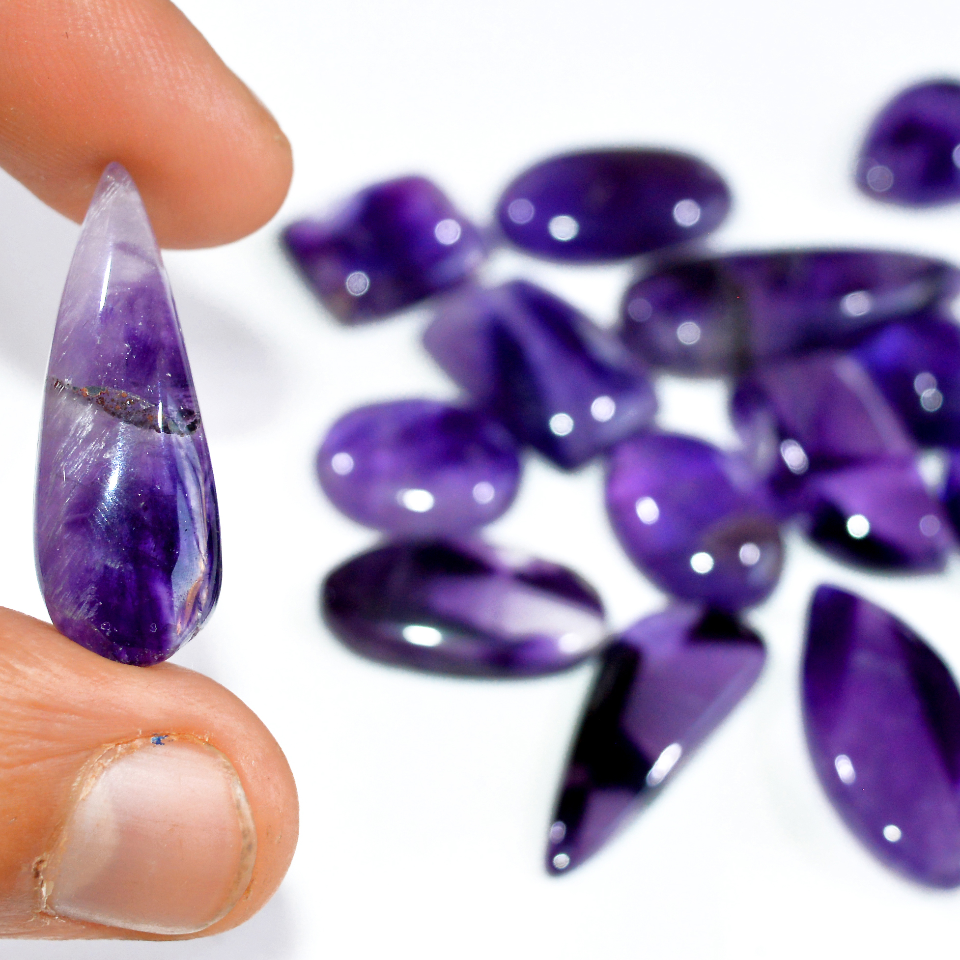 18 Pcs 244 Cts Natural Amethyst Loose Cabochon Gemstone Lot Mixed Shapes For Pendants Handmade Jewelry Supplies 30x10 10x9mm 3134