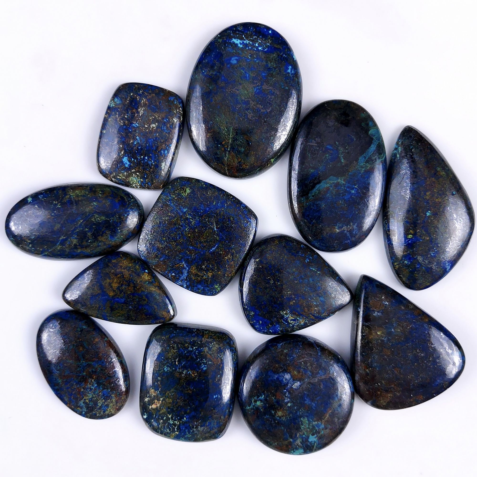 12Pcs 518Cts Natural Blue Azurite Gemstone Cabochon Lot Azurite Crystal Pendant Necklace Azurite Jewelry For Crystal Healing 34x26 22x16mm#G-314