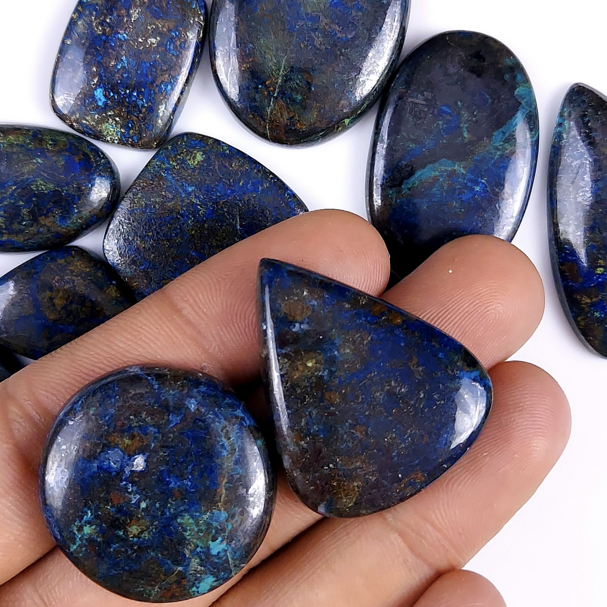12Pcs 518Cts Natural Blue Azurite Gemstone Cabochon Lot Azurite Crystal Pendant Necklace Azurite Jewelry For Crystal Healing 34x26 22x16mm#G-314