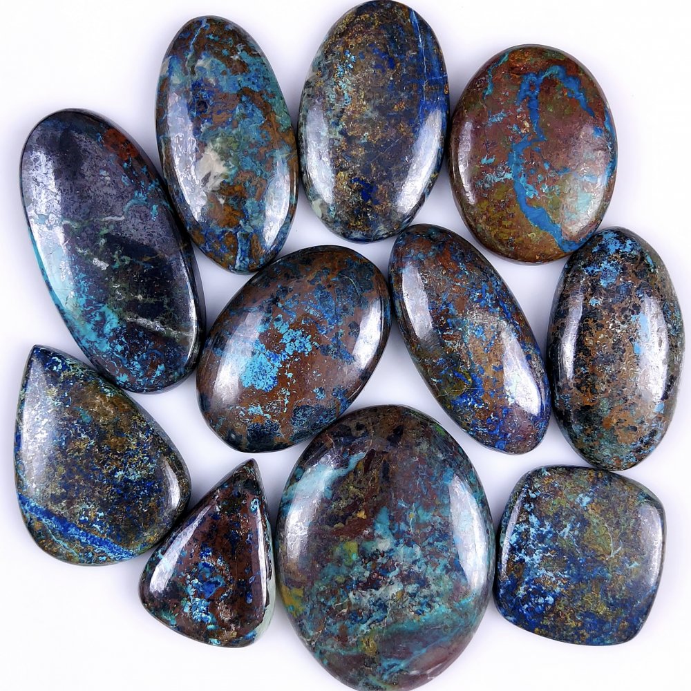 11Pcs 602Cts Natural Blue Azurite Gemstone Cabochon Lot Azurite Crystal Pendant Necklace Azurite Jewelry For Crystal Healing 43x32 27x18mm#G-315