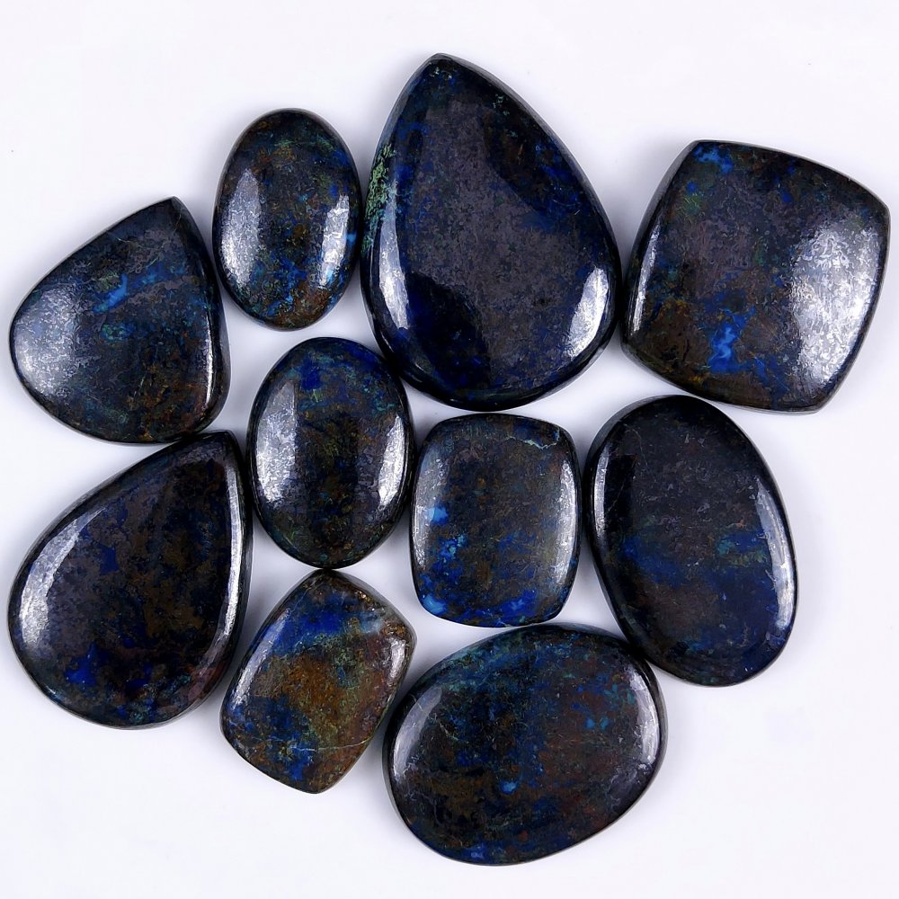 10Pcs 489Cts Natural Blue Azurite Gemstone Cabochon Lot Azurite Crystal Pendant Necklace Azurite Jewelry For Crystal Healing 40x26 22x15mm#G-316