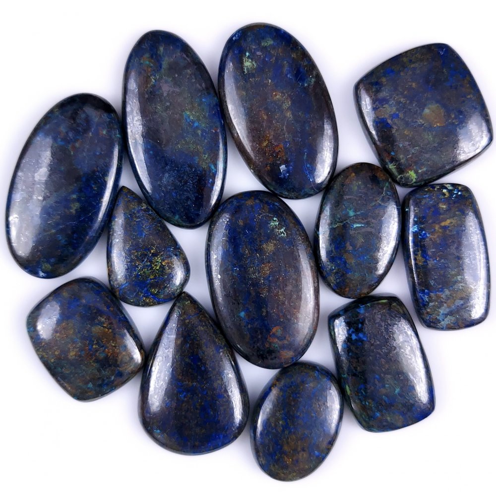12Pcs 556Cts Natural Blue Azurite Gemstone Cabochon Lot Azurite Crystal Pendant Necklace Azurite Jewelry For Crystal Healing 40x20 25x15mm#G-317