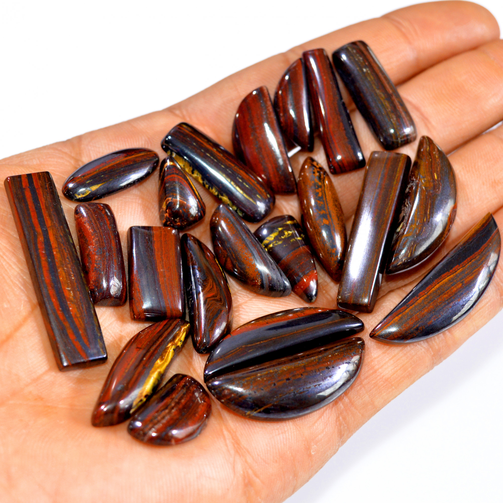 21 Pcs 309 Cts Natural Iron Tiger Eye Cabochon Loose Mixed Shapes Gemstone Lot For Pendants Handmade Jewelry Supplies 36x9 14x8mm 3175