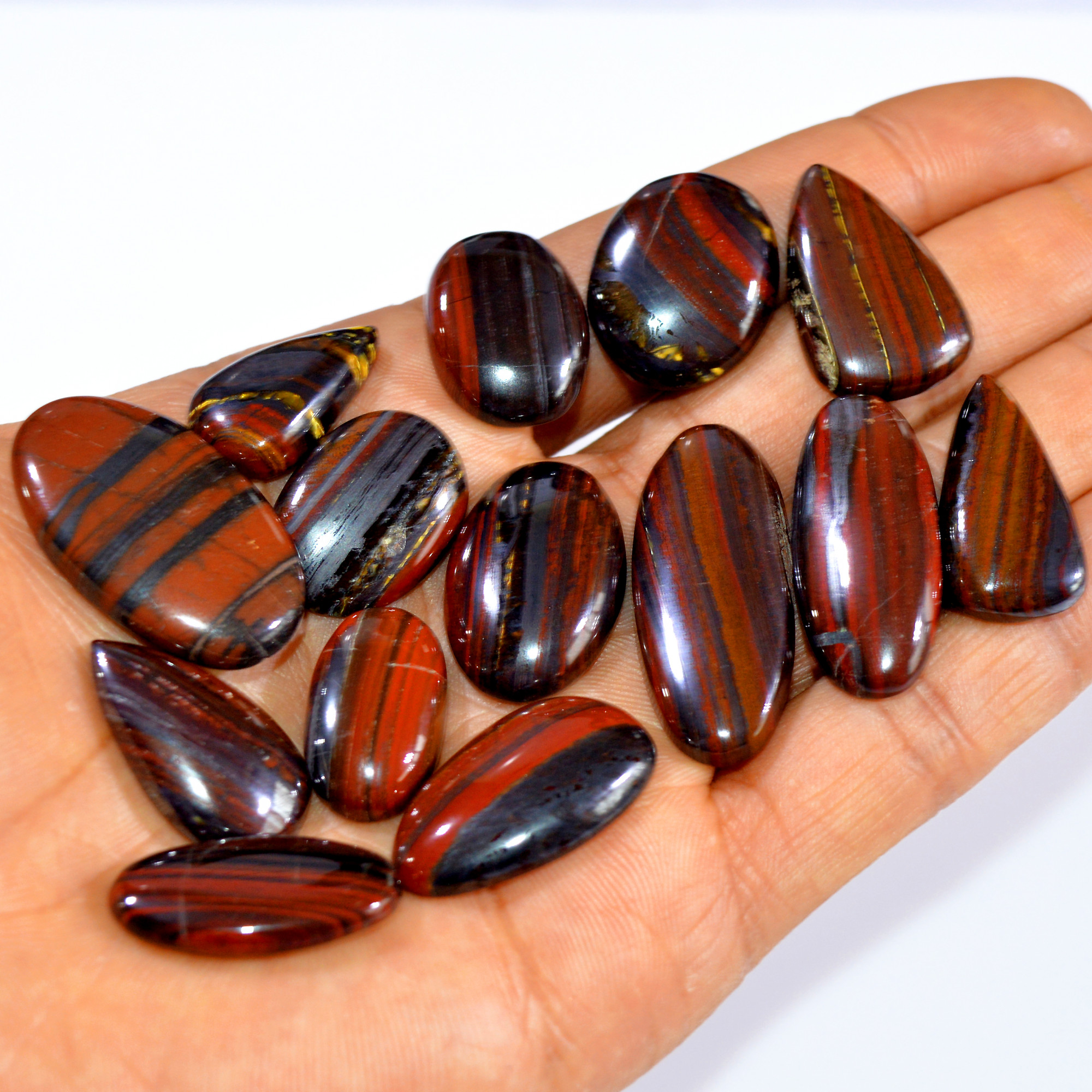 14 Pcs 340 Cts Natural Iron Tiger Eye Cabochon Loose Mixed Shapes Gemstone Lot For Pendants Handmade Jewelry Supplies 36x15 21x10mm 3176