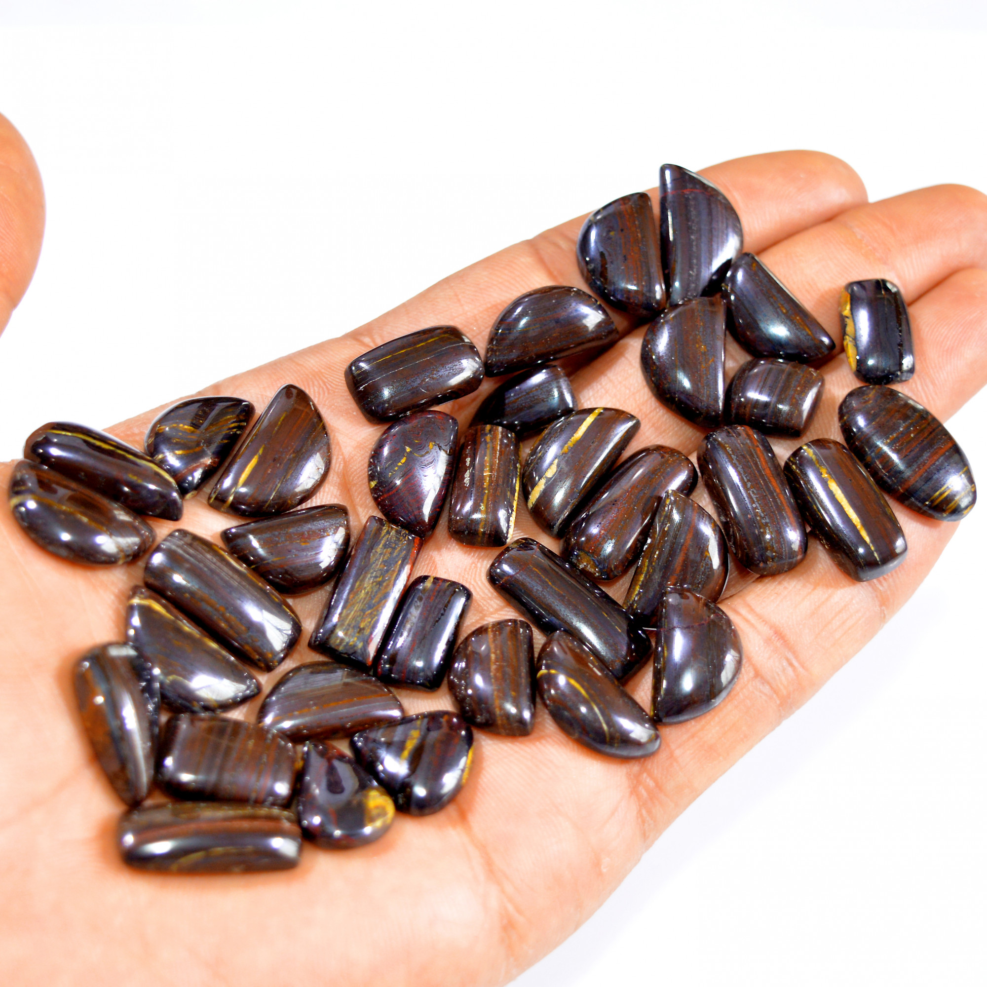 37 Pcs 438 Cts Natural Iron Tiger Eye Cabochon Loose Mixed Shapes Gemstone Lot For Pendants Handmade Jewelry Supplies 20x12 10x9mm 3177