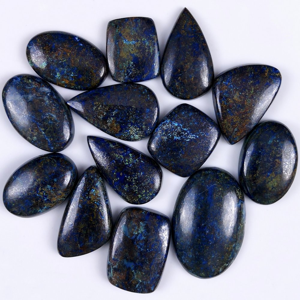 13Pcs 422Cts Natural Blue Azurite Gemstone Cabochon Lot Azurite Crystal Pendant Necklace Azurite Jewelry For Crystal Healing 34x22 18x15mm#G-318