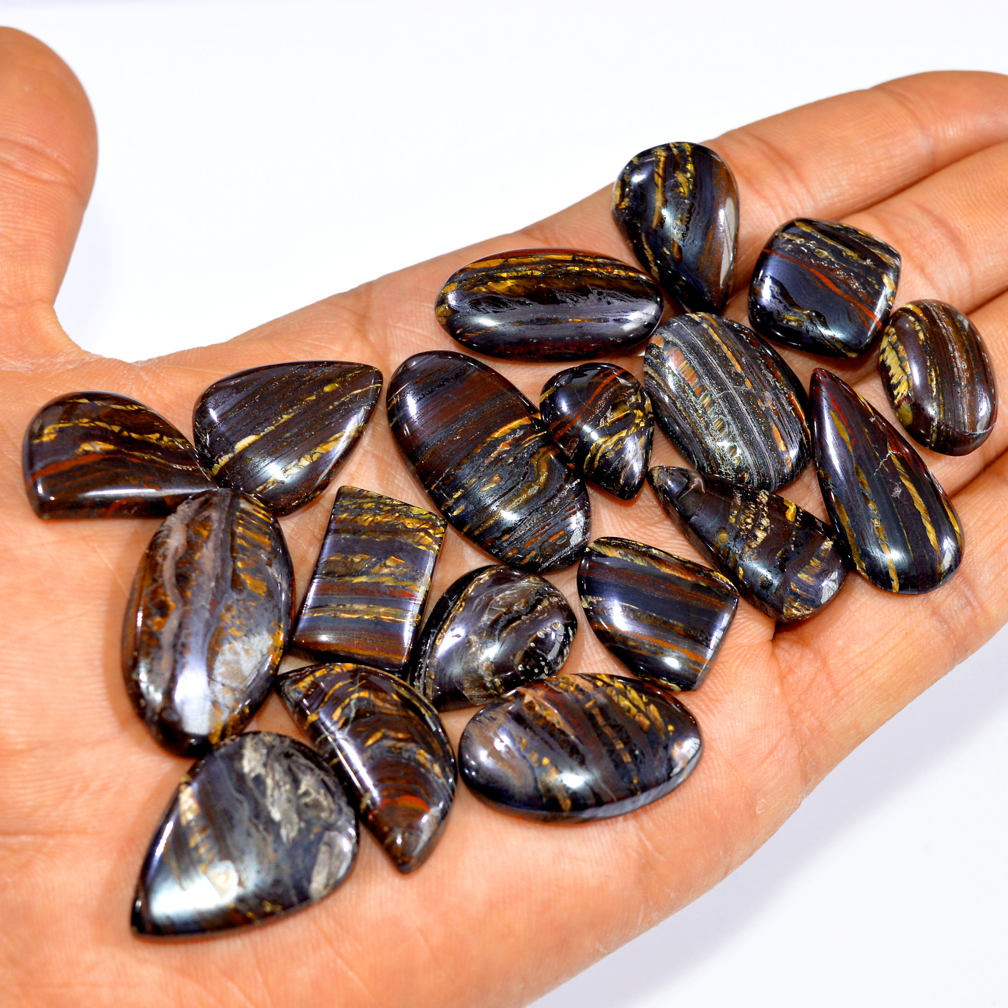 18 Pcs 437 Cts Natural Iron Tiger Eye Cabochon Loose Mixed Shapes Gemstone Lot For Pendants Handmade Jewelry Supplies 30x17 16x13mm 3180