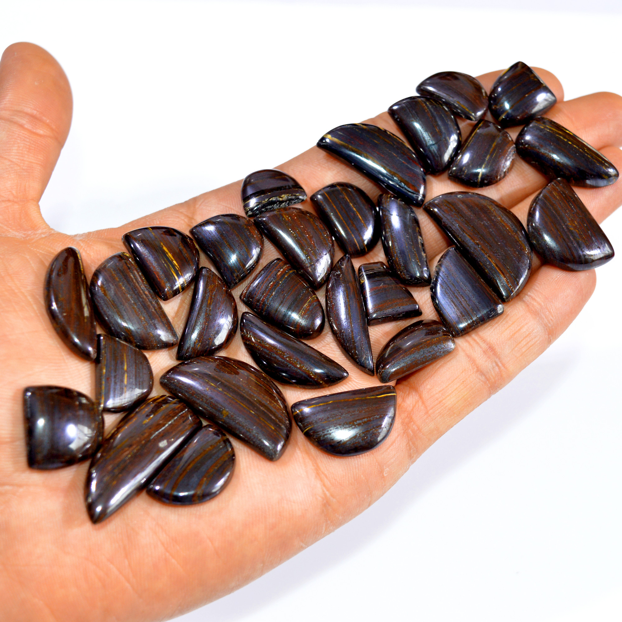 29 Pcs 513 Cts Natural Iron Tiger Eye Cabochon Loose Mixed Shapes Gemstone Lot For Pendants Handmade Jewelry Supplies 33x13 14x10mm 3182